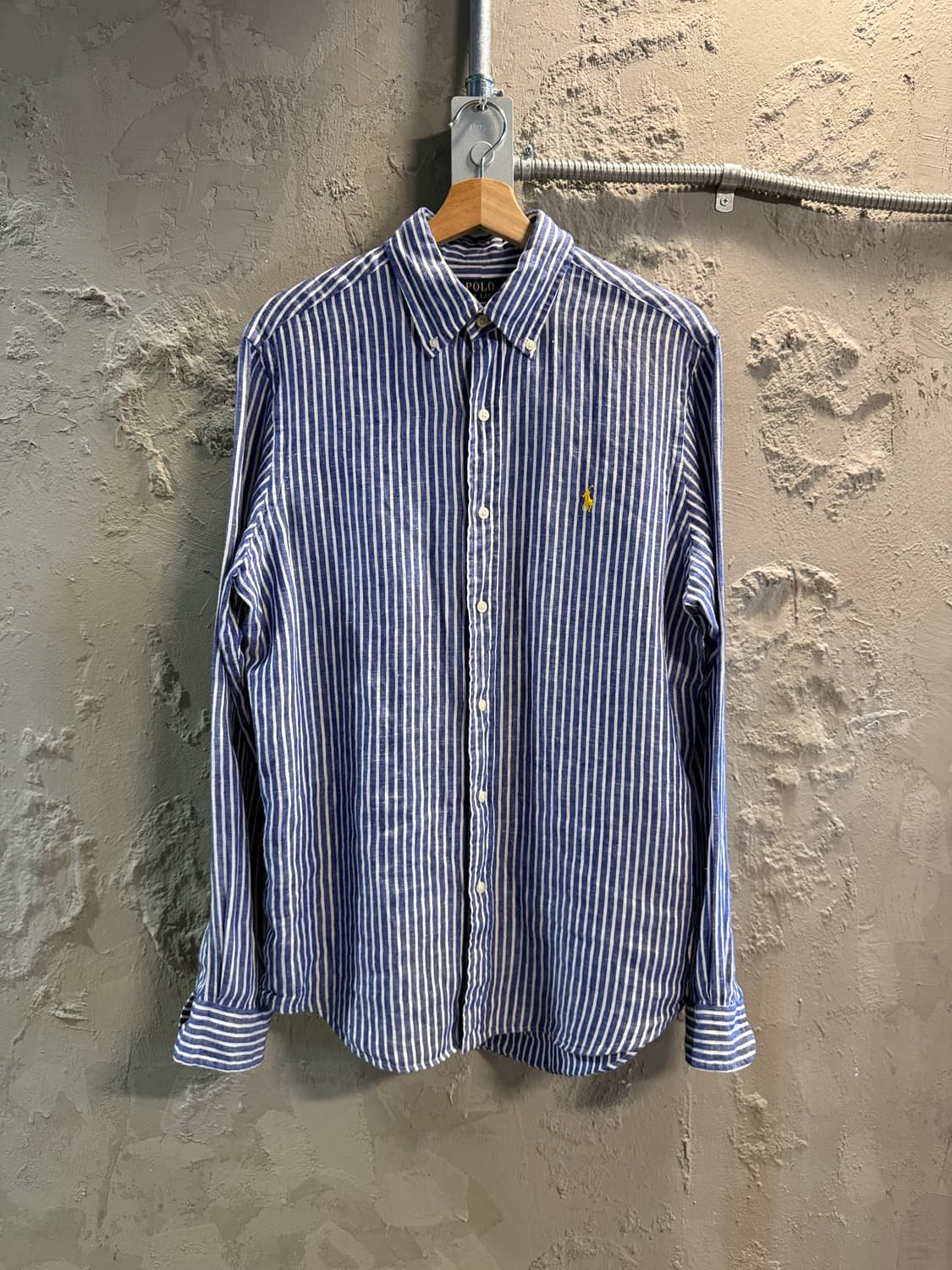 M 폴로 랄프로렌 POLO 클래식핏 린넨 스트라이프 셔츠 블루 상품이미지1