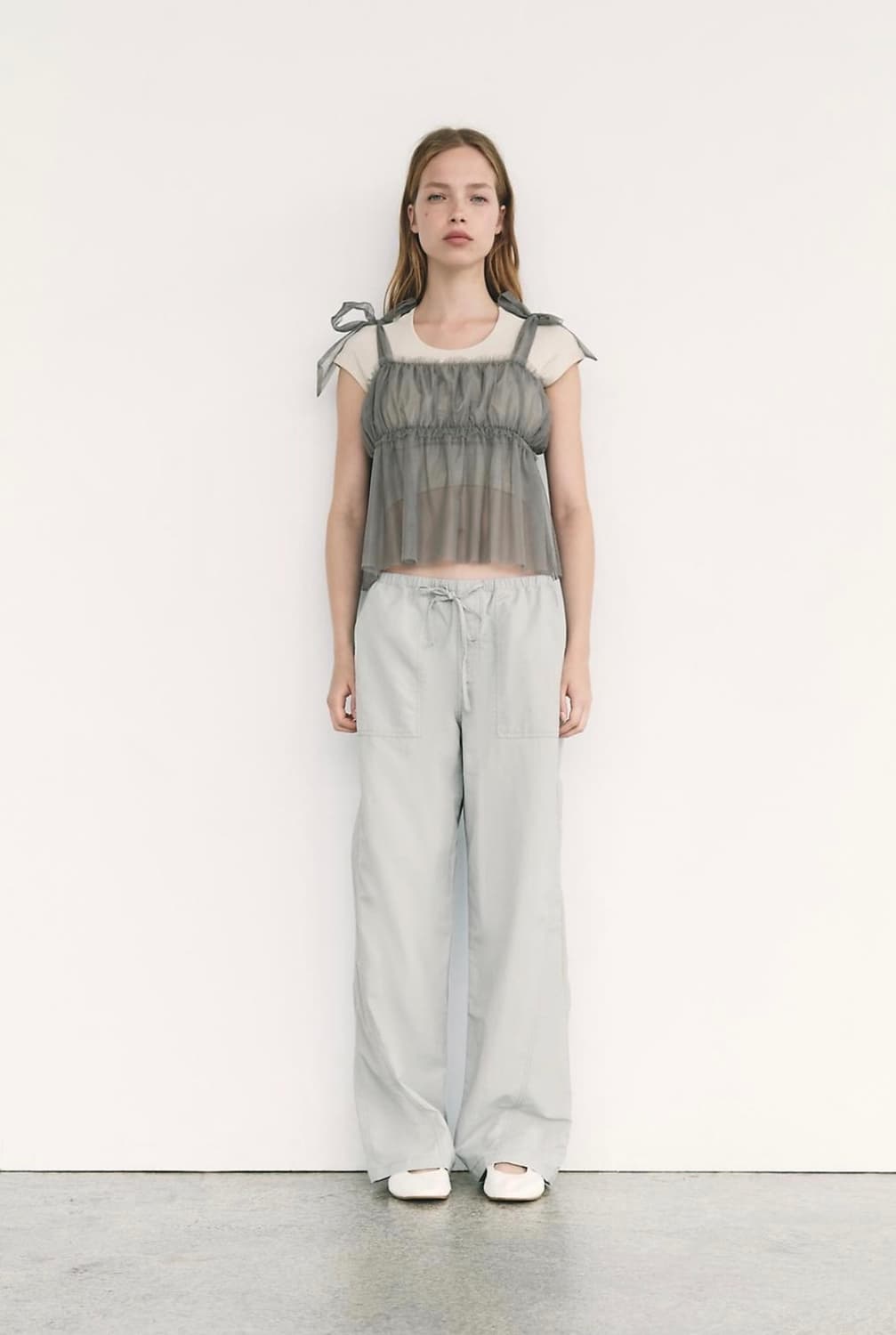 자라 리본 튤 탑 시스루 상품이미지2