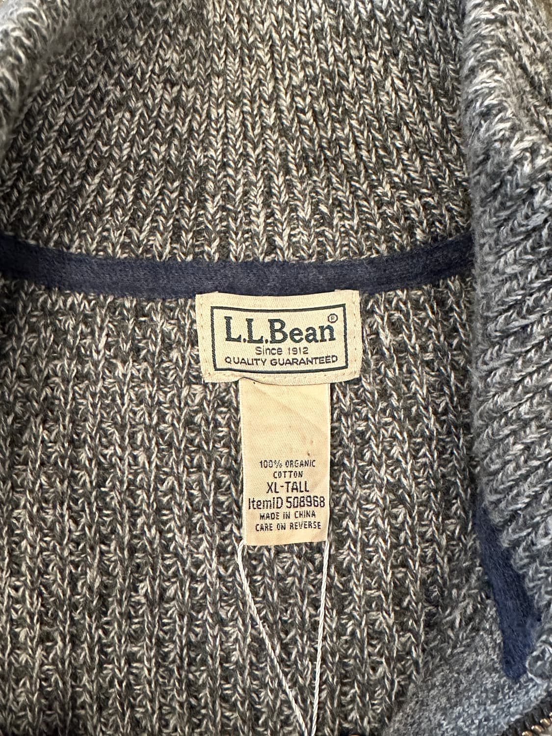 L.L.Bean 엘엘빈 헤더 그레이 오가닉 코튼 풀집 스웨터 XL 상품이미지3