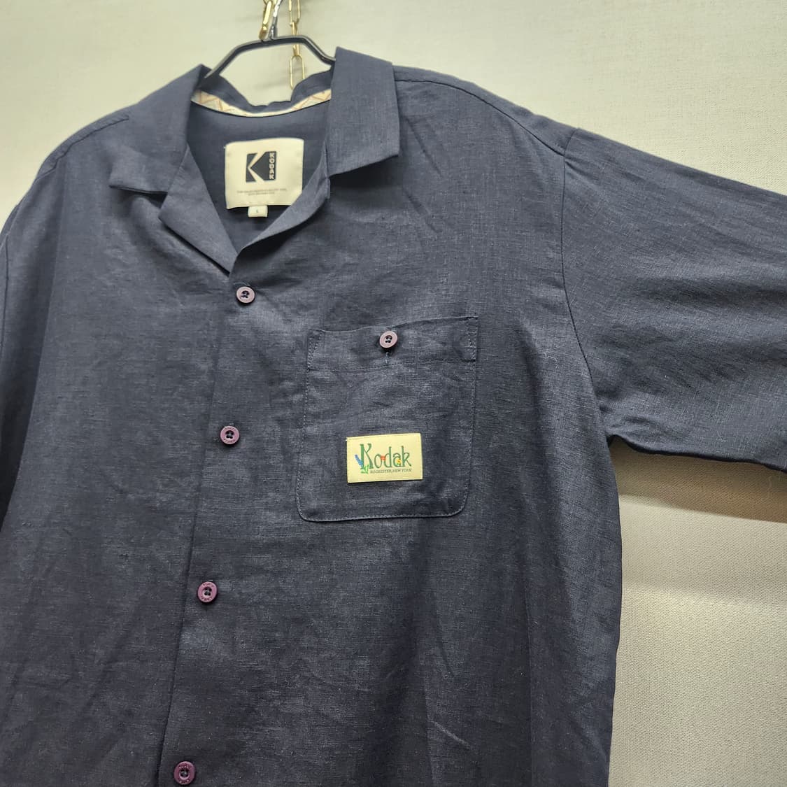 코닥 원포켓 플라워 자수 린넨 혼방 반팔셔츠 L(XL) 상품이미지4