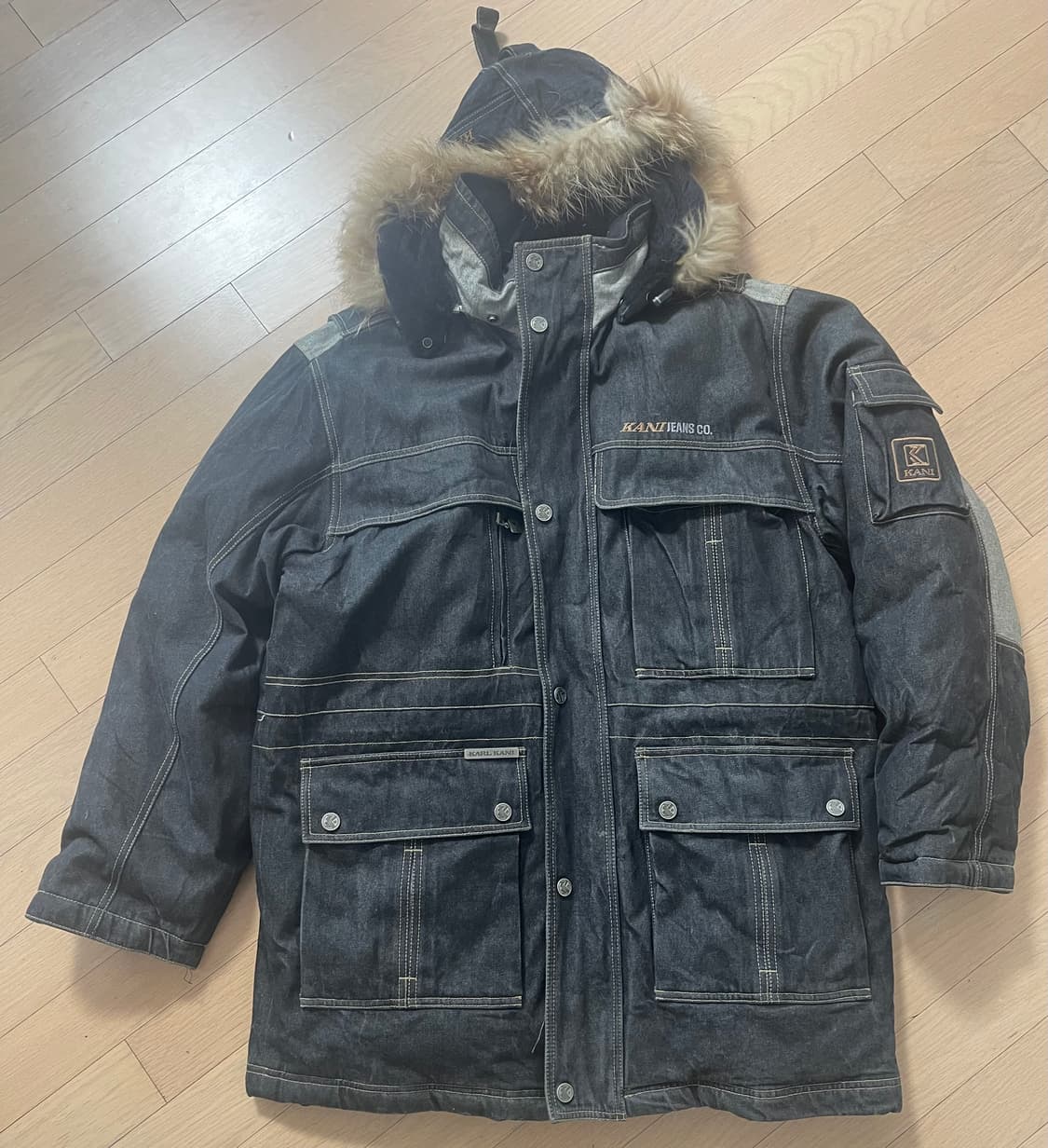 칼카니 올드스쿨 데님 퍼 패딩 상품이미지1