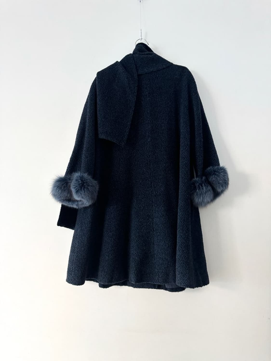 Muffler layered fur coat / navy 상품이미지5