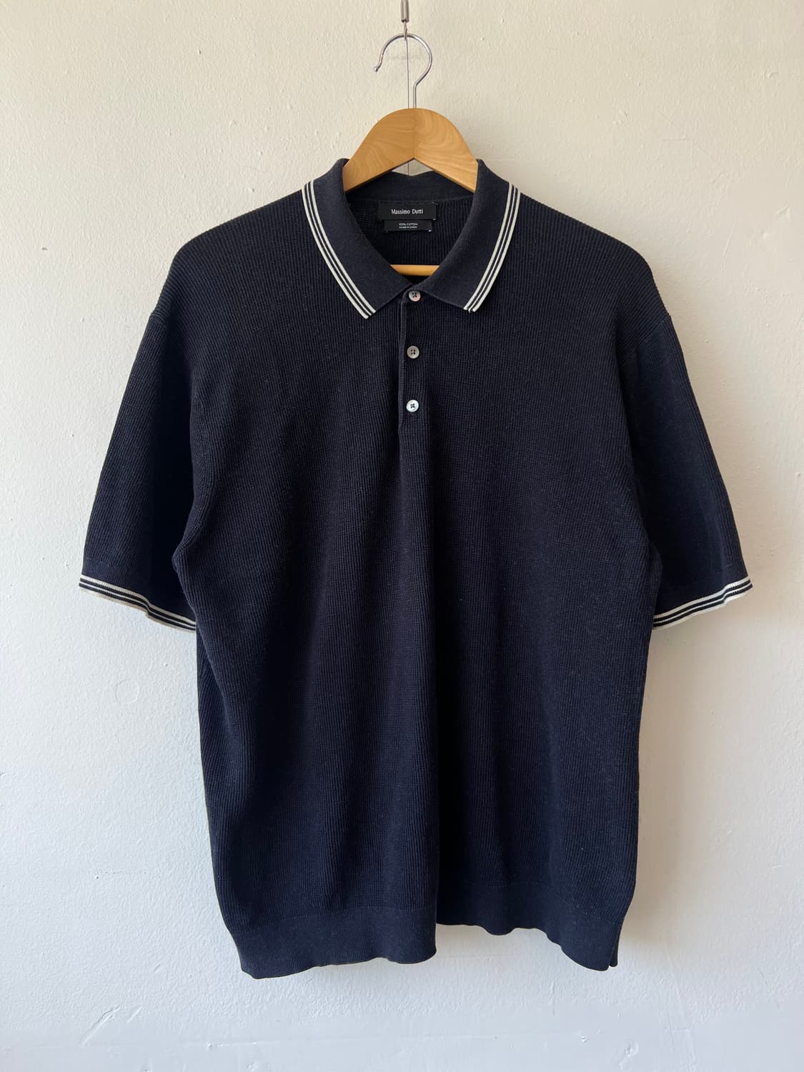 마시모뚜띠 남성 네이비 와플티셔츠 카라반팔티셔츠 상품이미지2