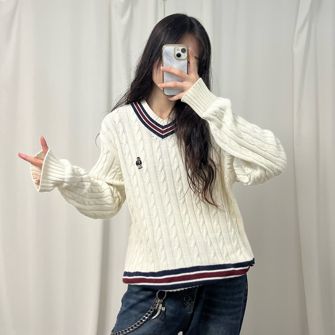 Teenie Weenie ivory V-neck knit 상품이미지2