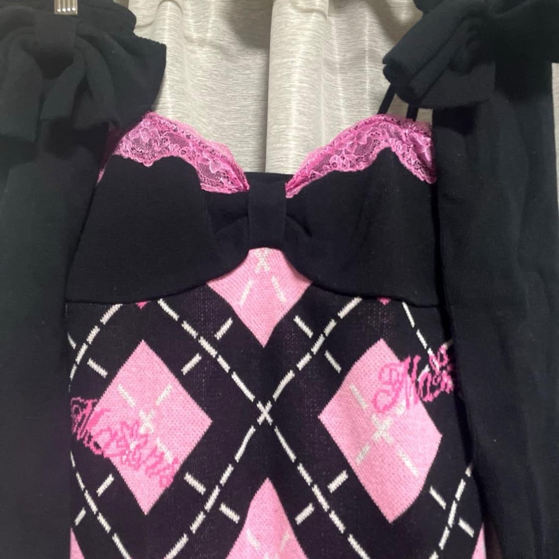 MA*RS 마즈 슈가글로스 레이스 리본 아가일 캐미솔 니트 원피스 상품이미지2