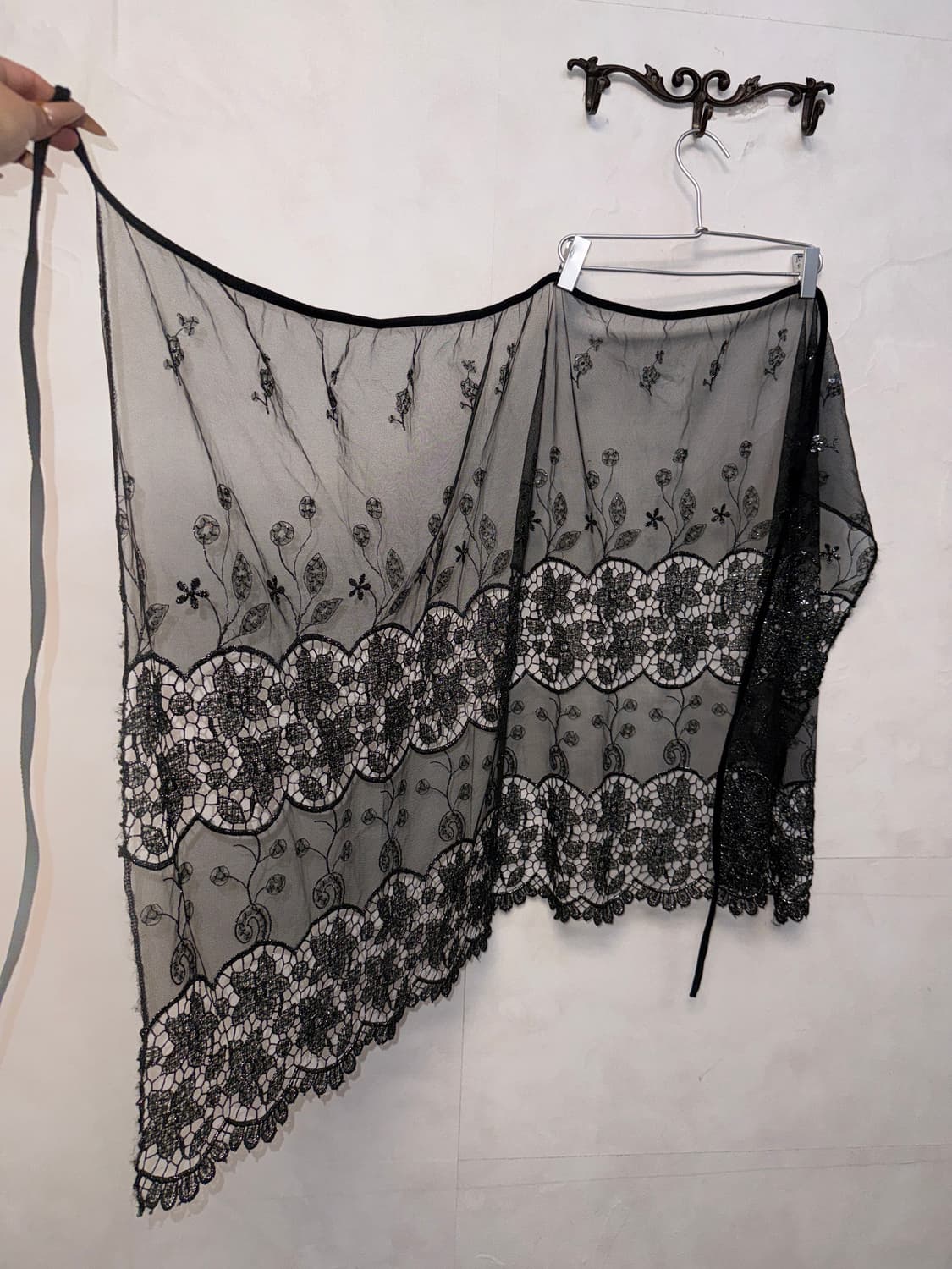Black oriental flower mesh wrap skirt 상품이미지3