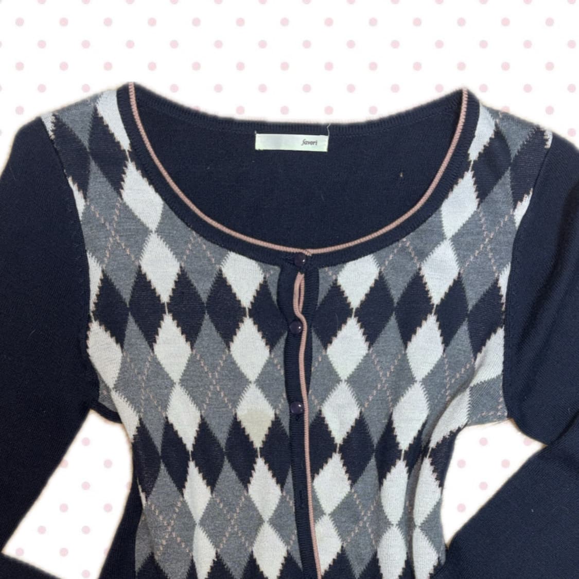 아가일 체크 네이비&딸기우유핑크 가디건 상품이미지2