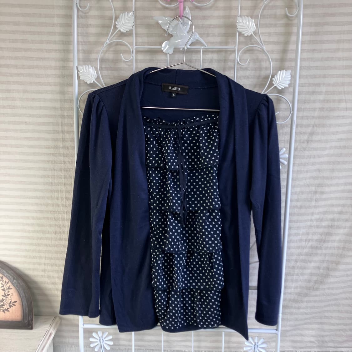 jpn vintage 네이비 도트 프릴 블라우스 롱 슬리브 상품이미지5