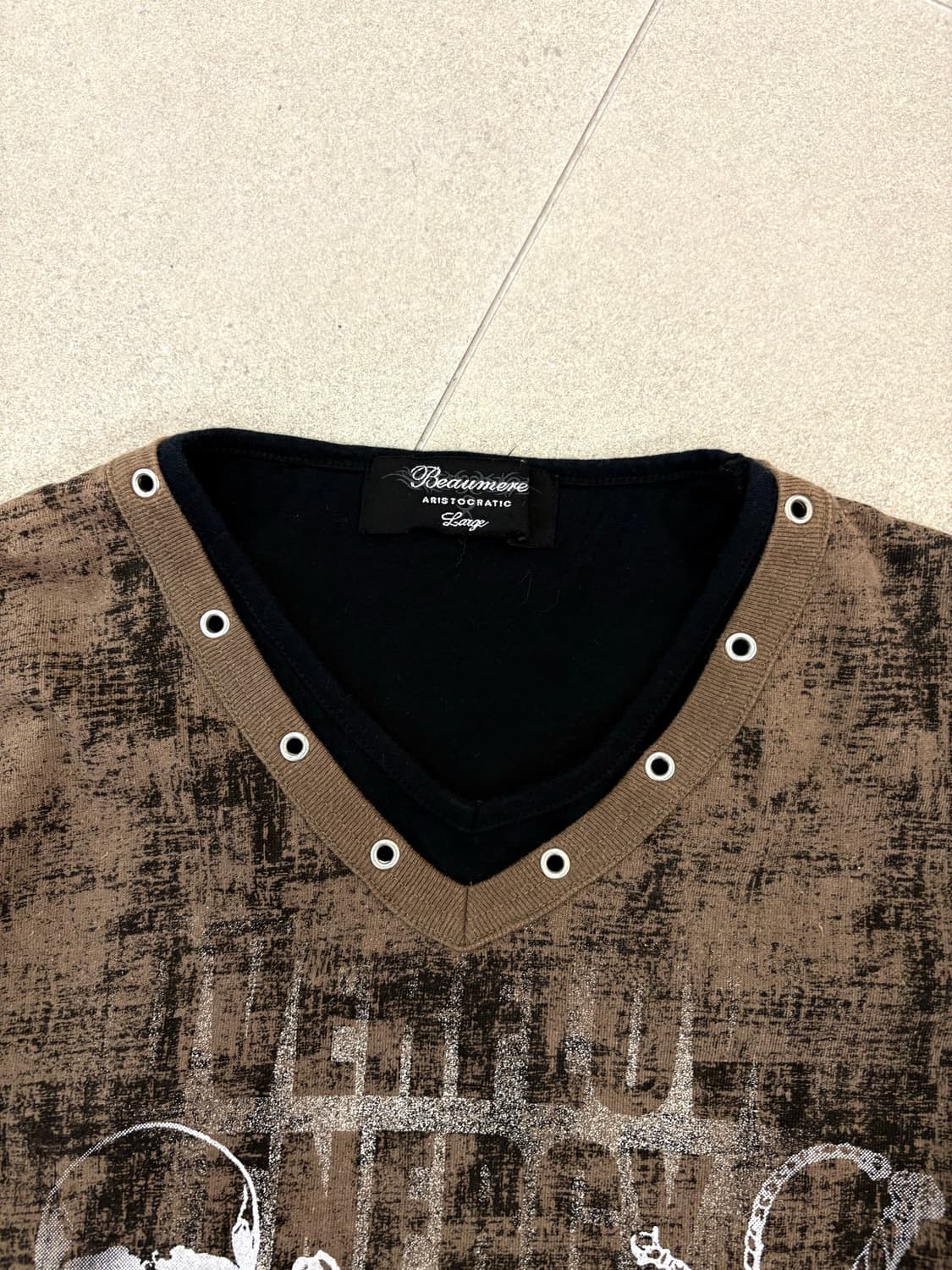 카키 브라운 스컬 프린팅 반팔 상품이미지3