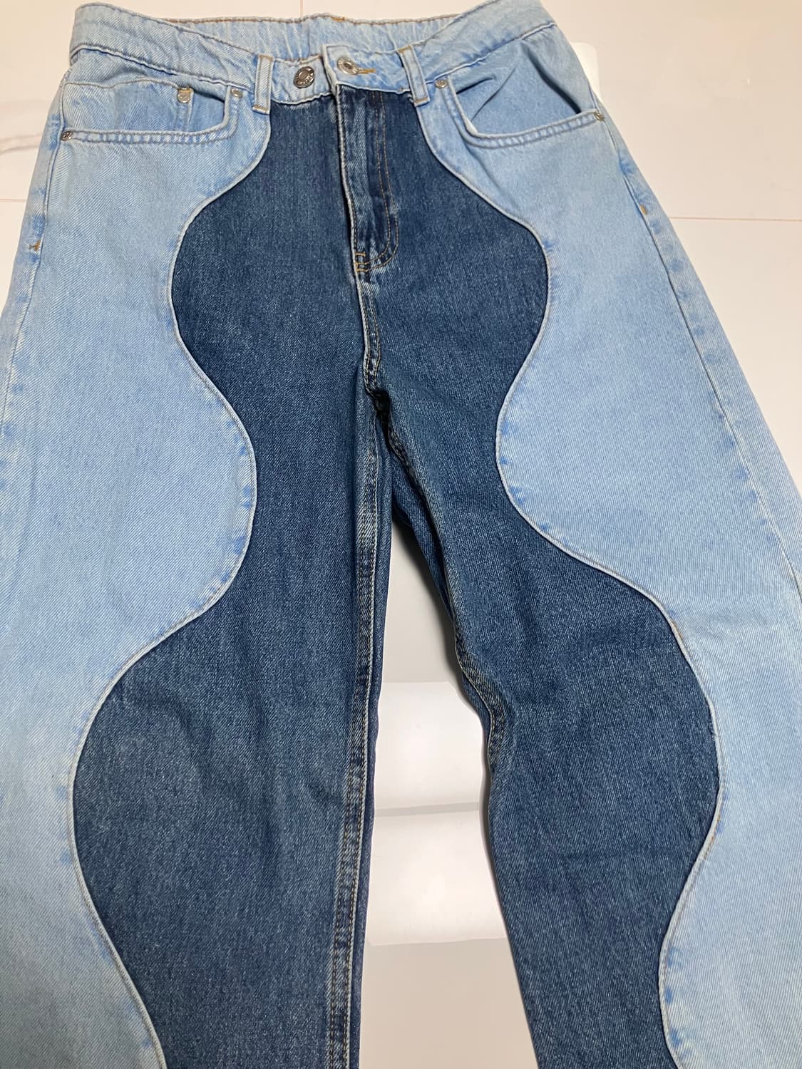 The Ragged Priest 웨이브 투톤 데님 와이드 팬츠 청바지 상품이미지5