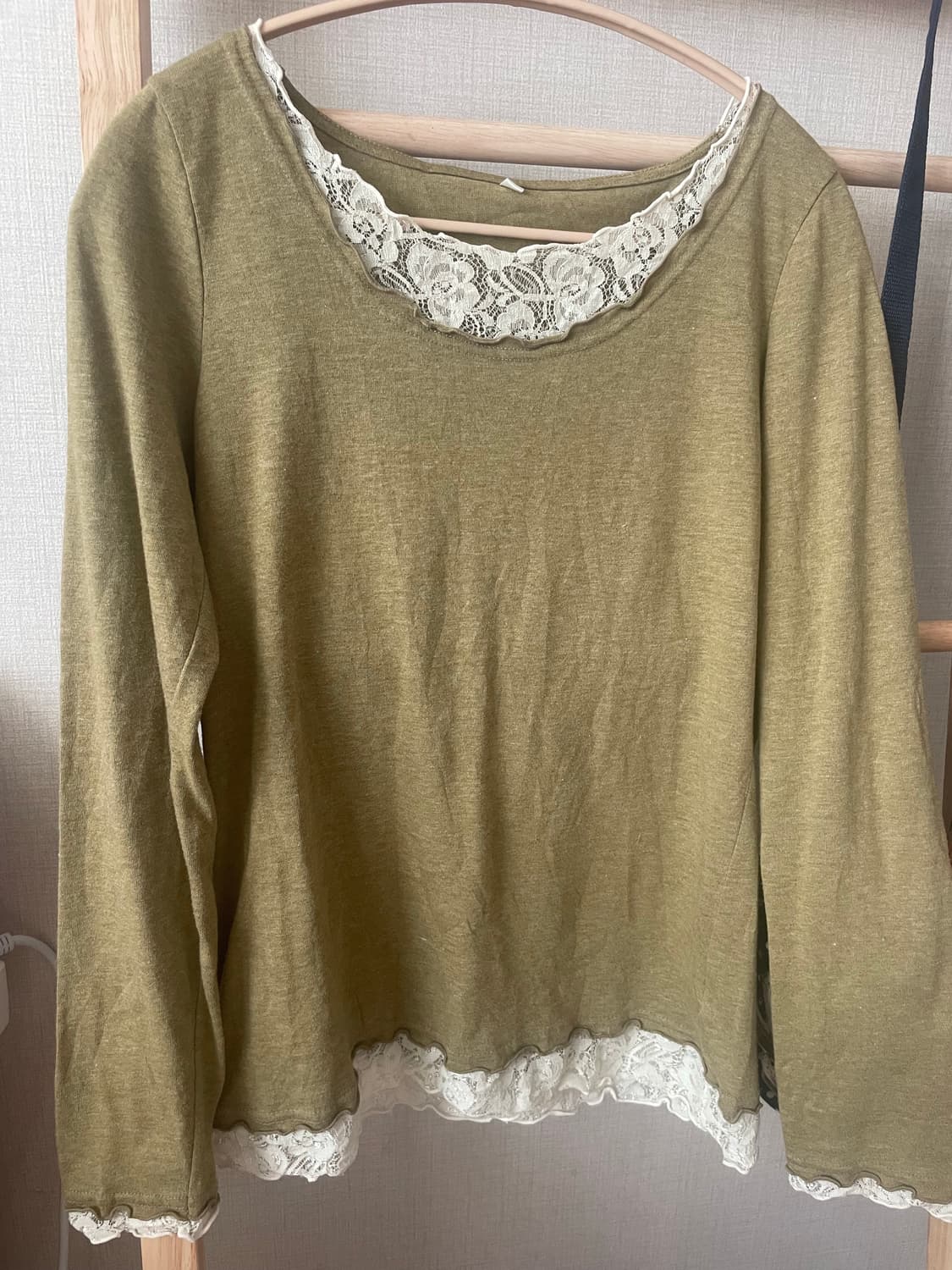 모리걸 빈티지 녹차 레이스 레이어드 티셔츠 💚🌿🤍 상품이미지3
