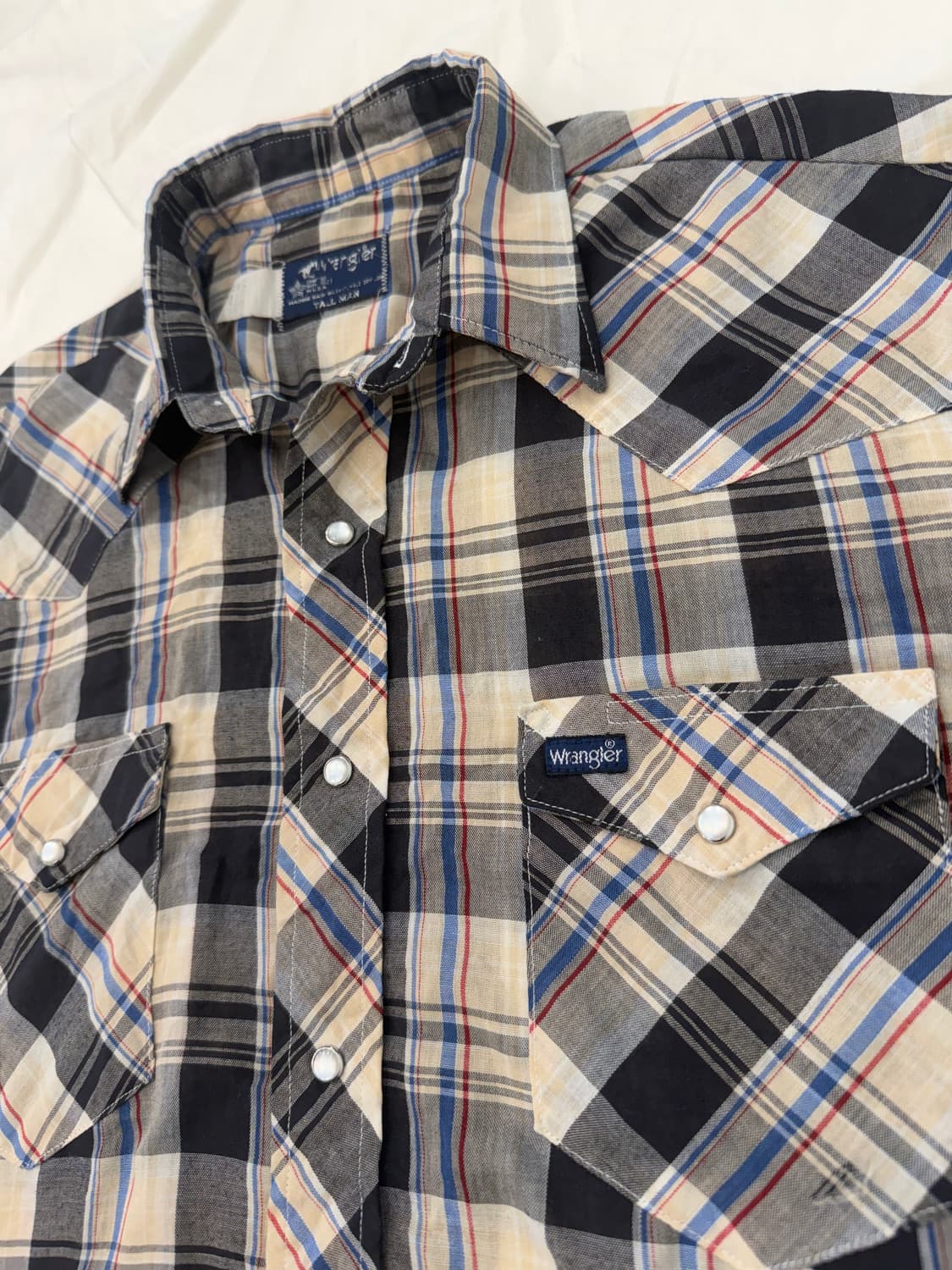 Wrangler 빈티지 웨스턴 셔츠 블랙 베이지 체크 반팔 상품이미지2