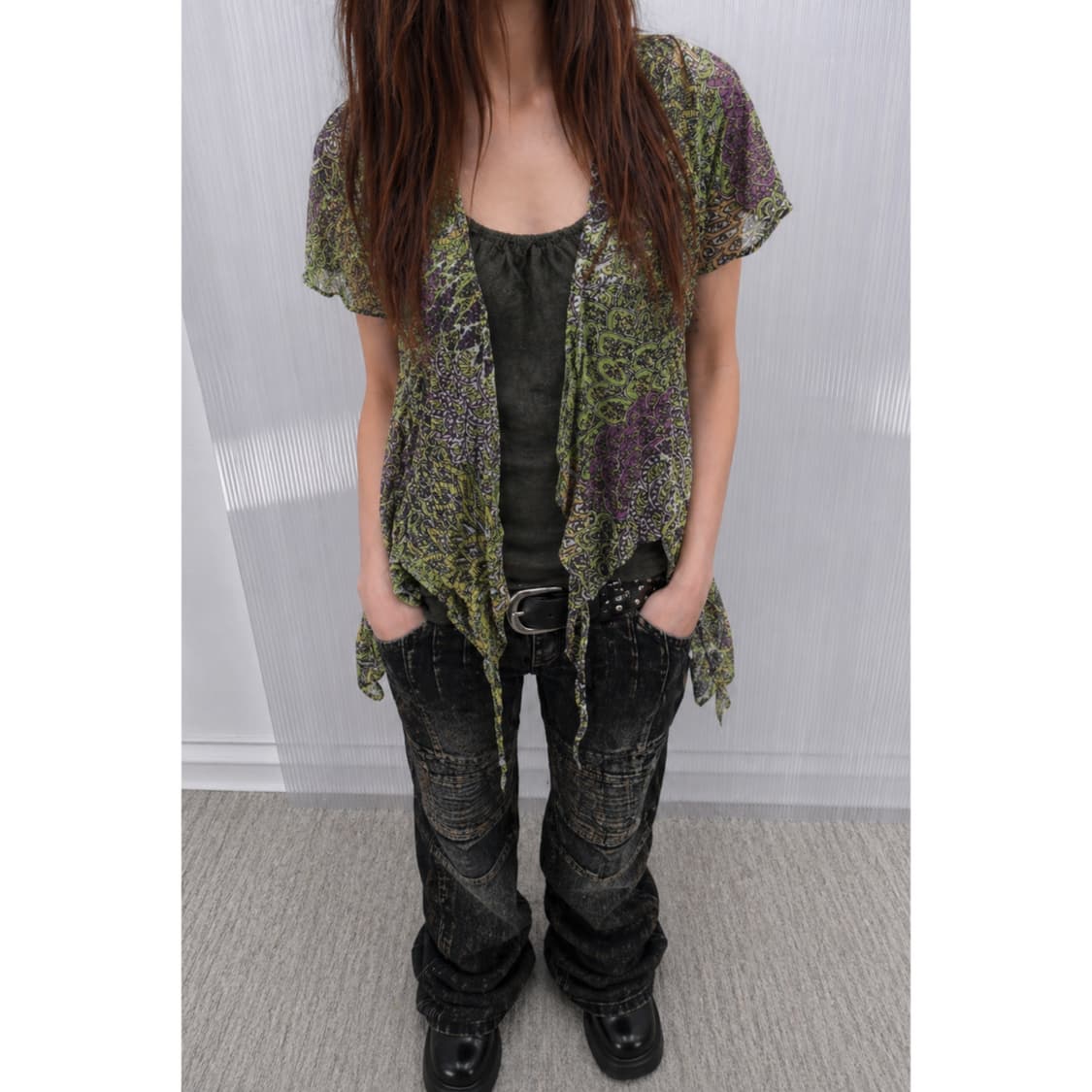 그린 히피 빈티지 티셔츠 상품이미지1