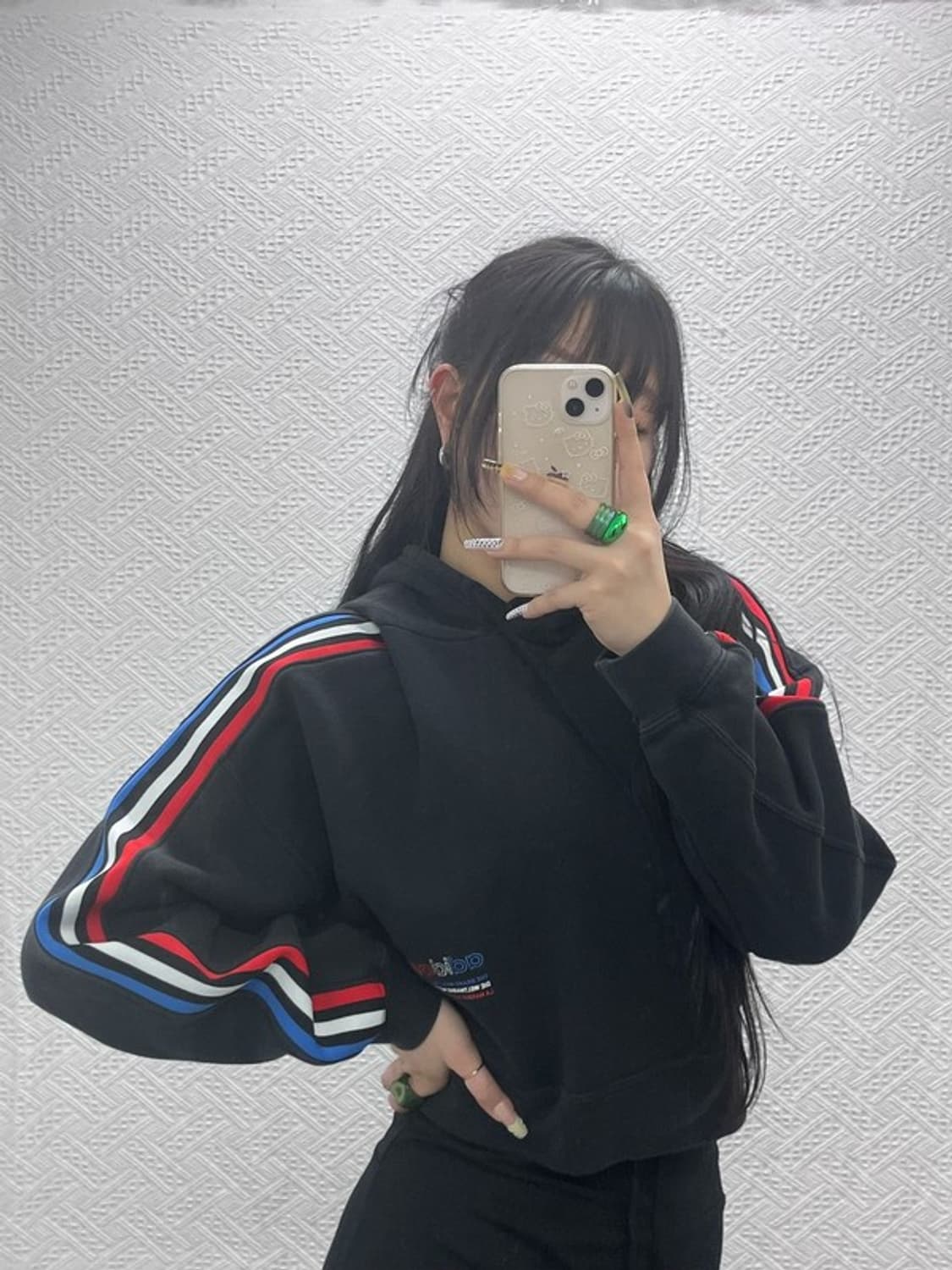 아디다스 키치 트라이컬러 백트레포일 크롭 후드티 M C08099 상품이미지1