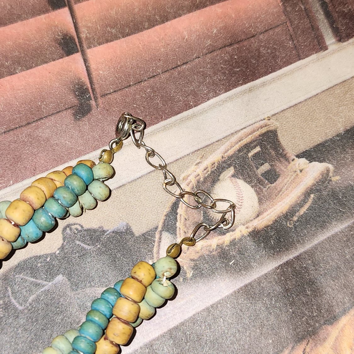 90s 프랑스 빈티지 목걸이 오션블루 탠 비즈 목걸이 엔틱 쥬얼리 상품이미지4