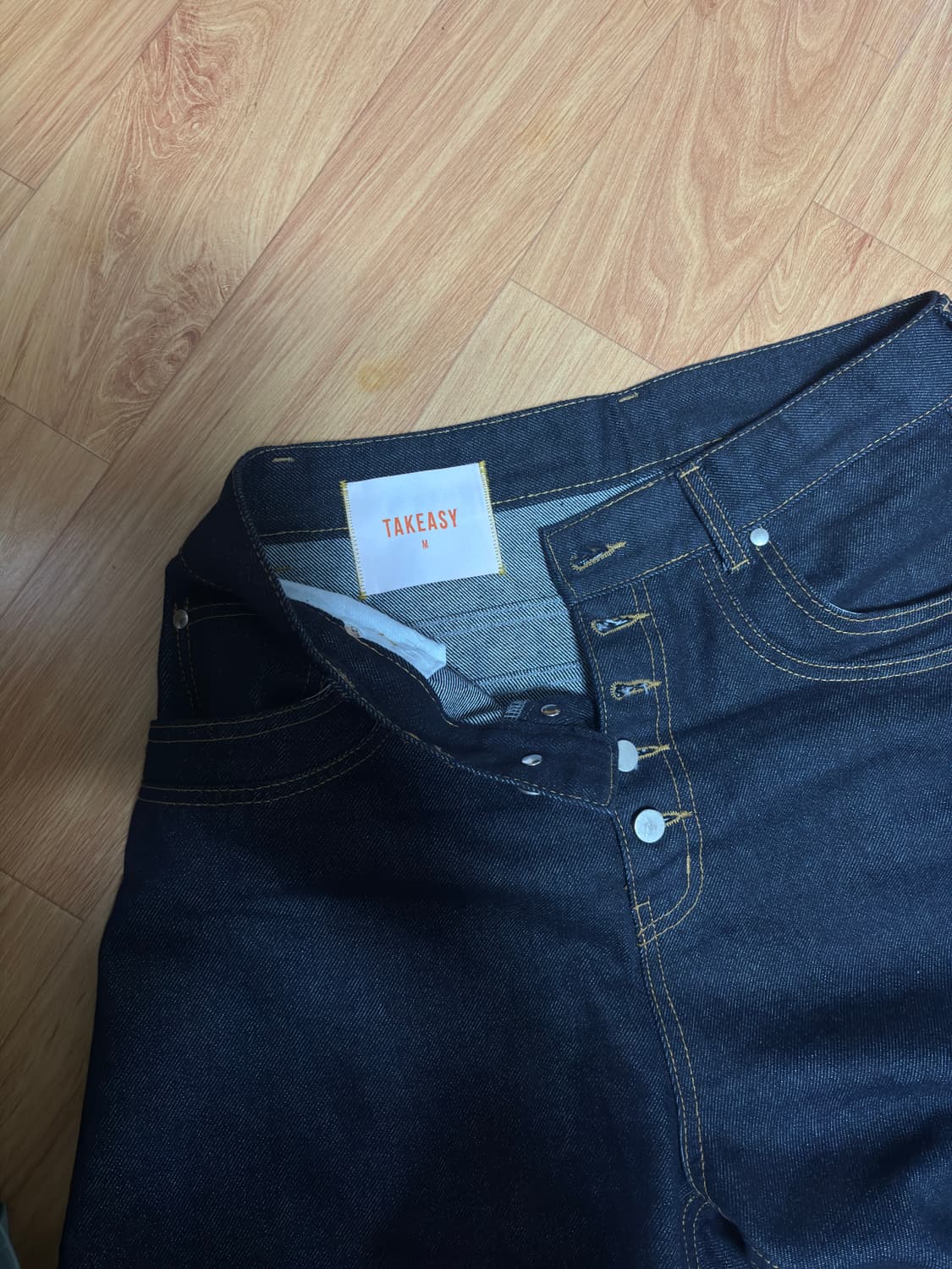 테이크이지 버튼플라이 커브드 데님팬츠 인디고블루 M 상품이미지3