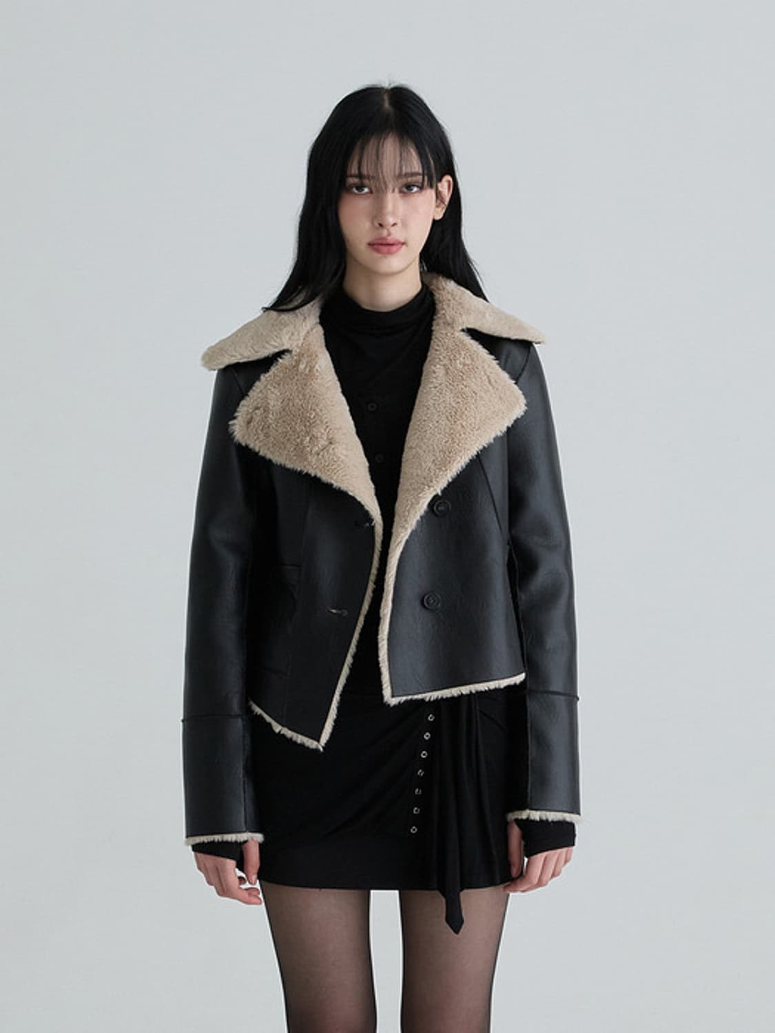 낫유어로즈 (품절) 리버시블 시어링 무스탕 블랙 상품이미지2