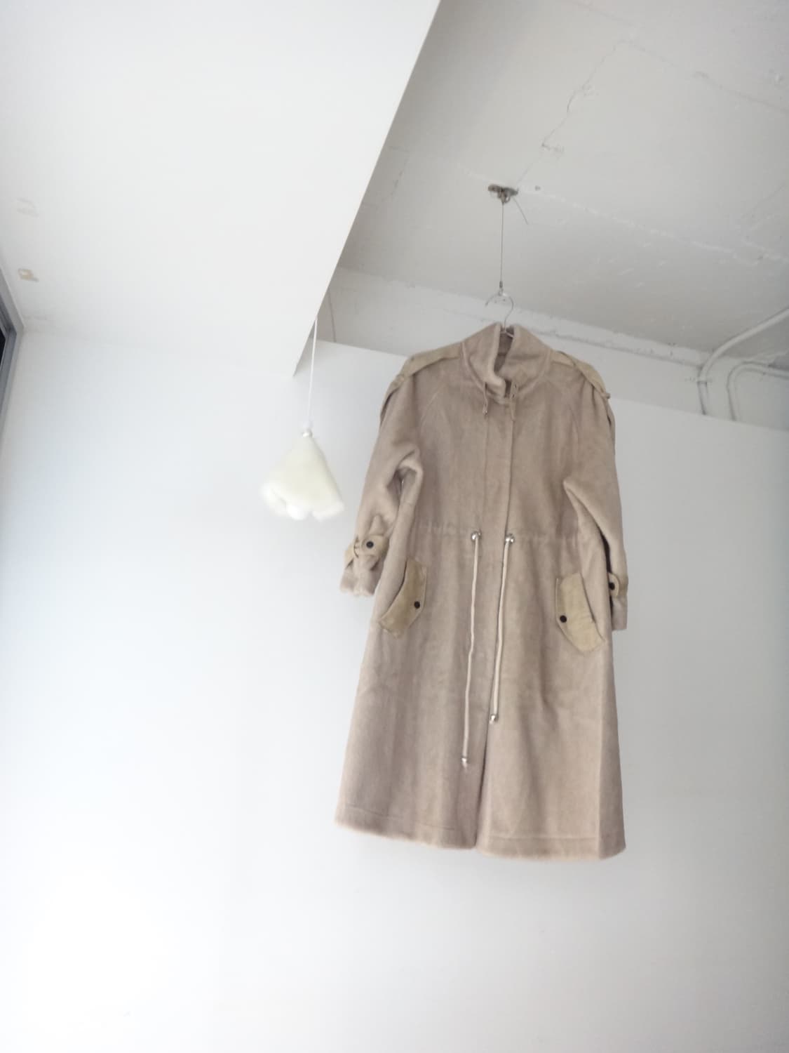 Suede & soft fur mix high neck long coat 상품이미지1