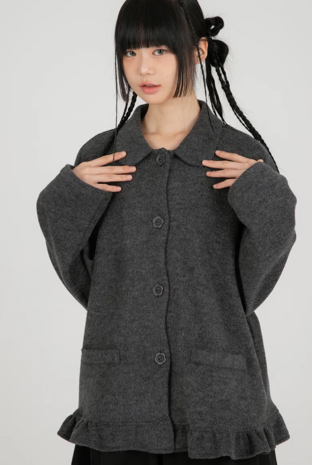 나이엔 플라켓 가디건 자켓 차콜 상품이미지1