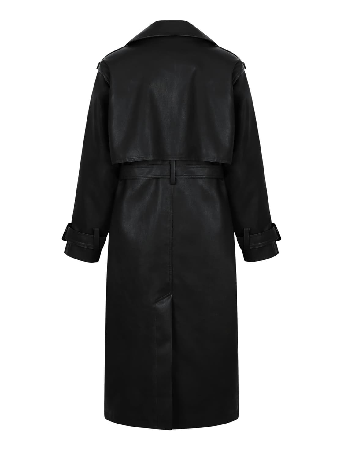 페일제이드 레더 패디드 트렌치 코트 솔리드 블랙 상품이미지2