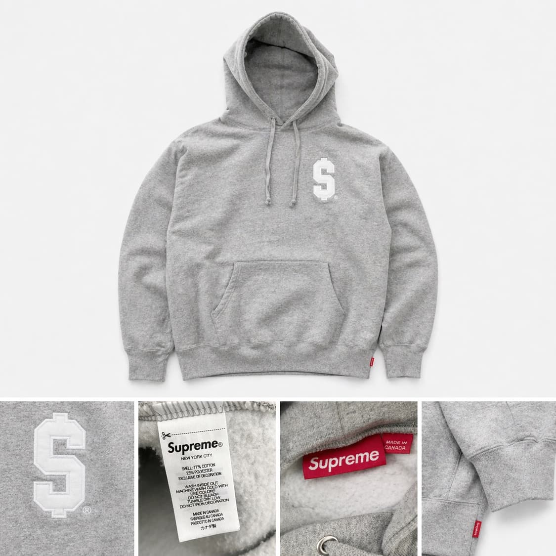 24SS 슈프림 $로고 후드 스웨트 헤더 그레이 상품이미지2