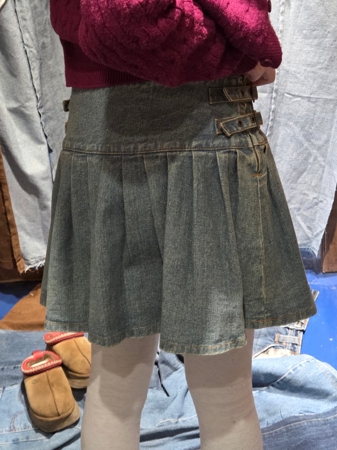 Japan vintage 데님 스트랩 플리츠 스커트 상품이미지1