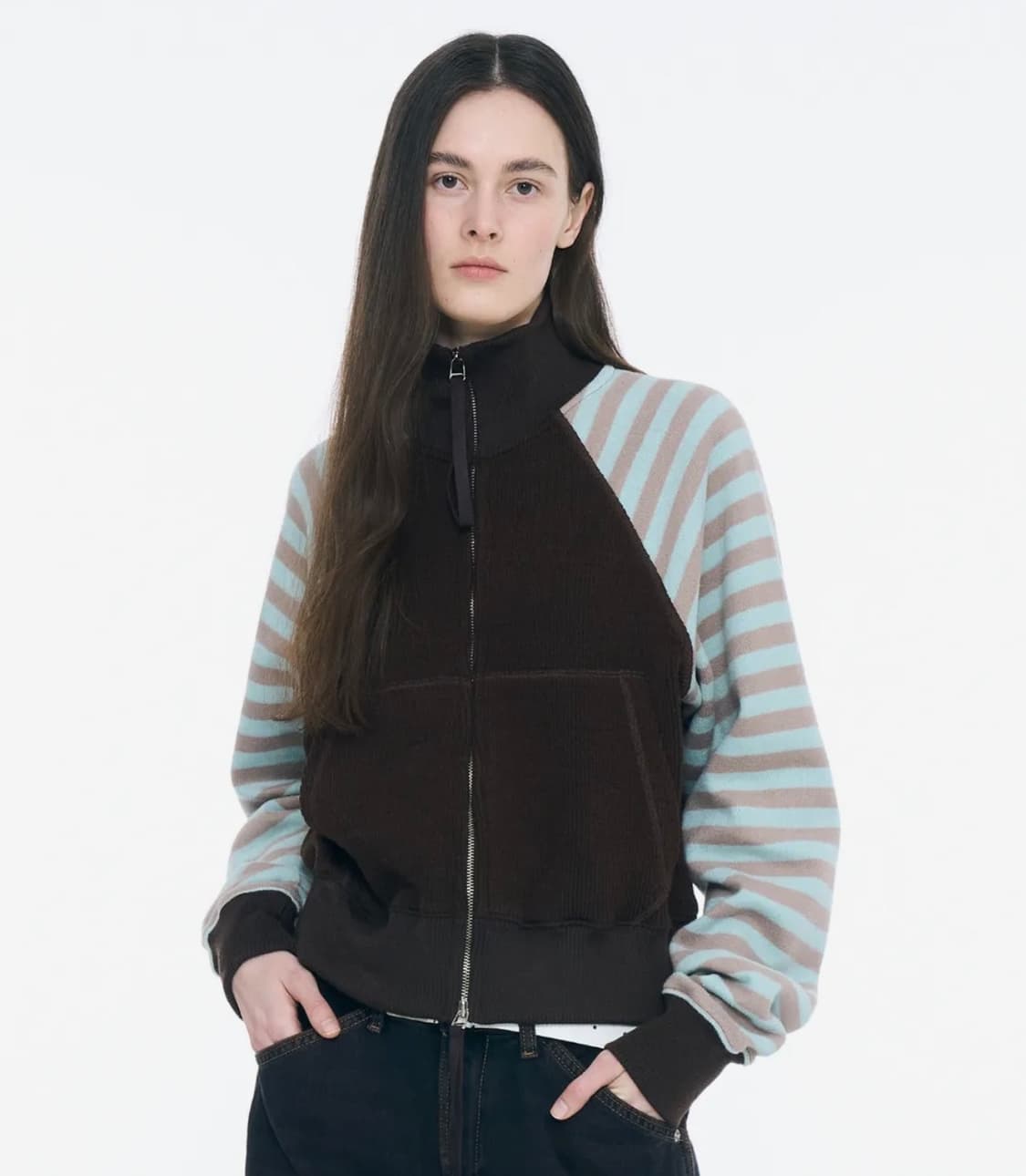 파르티멘토 우먼 스트라이프 니티드 집업 점퍼_브라운 상품이미지1