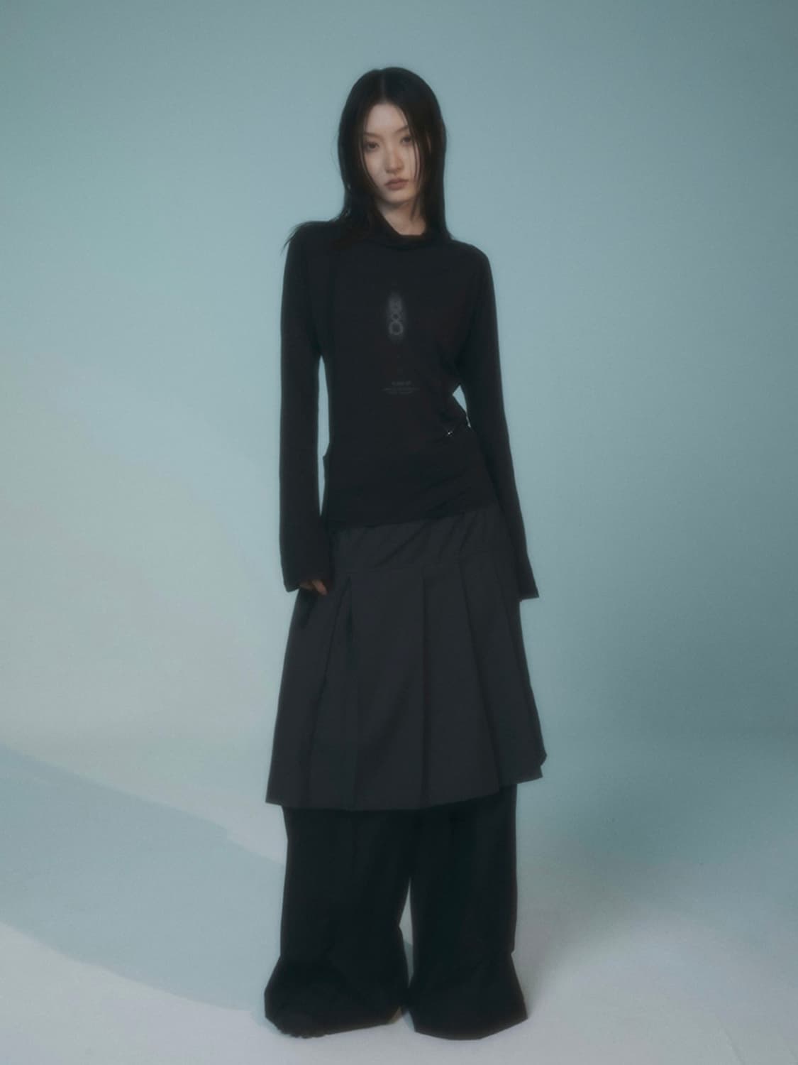 플레어업 플리츠 미디 스커트 차콜 상품이미지3