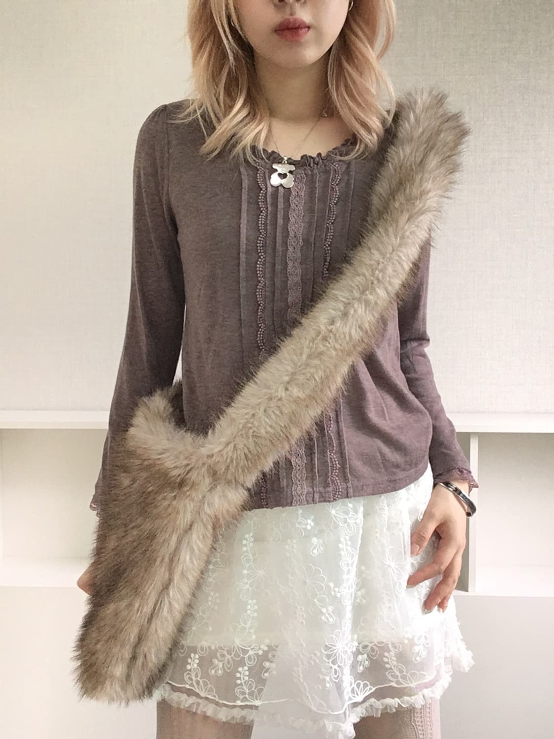 jpn vintage pinkbrown lace frill knit 상품이미지5