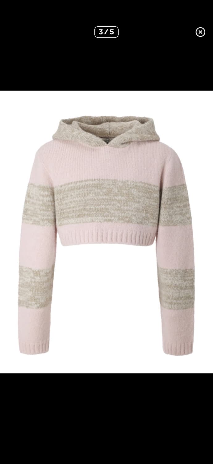 쓰리타임즈 스트라이프 크롭 후드 니트 상품이미지1
