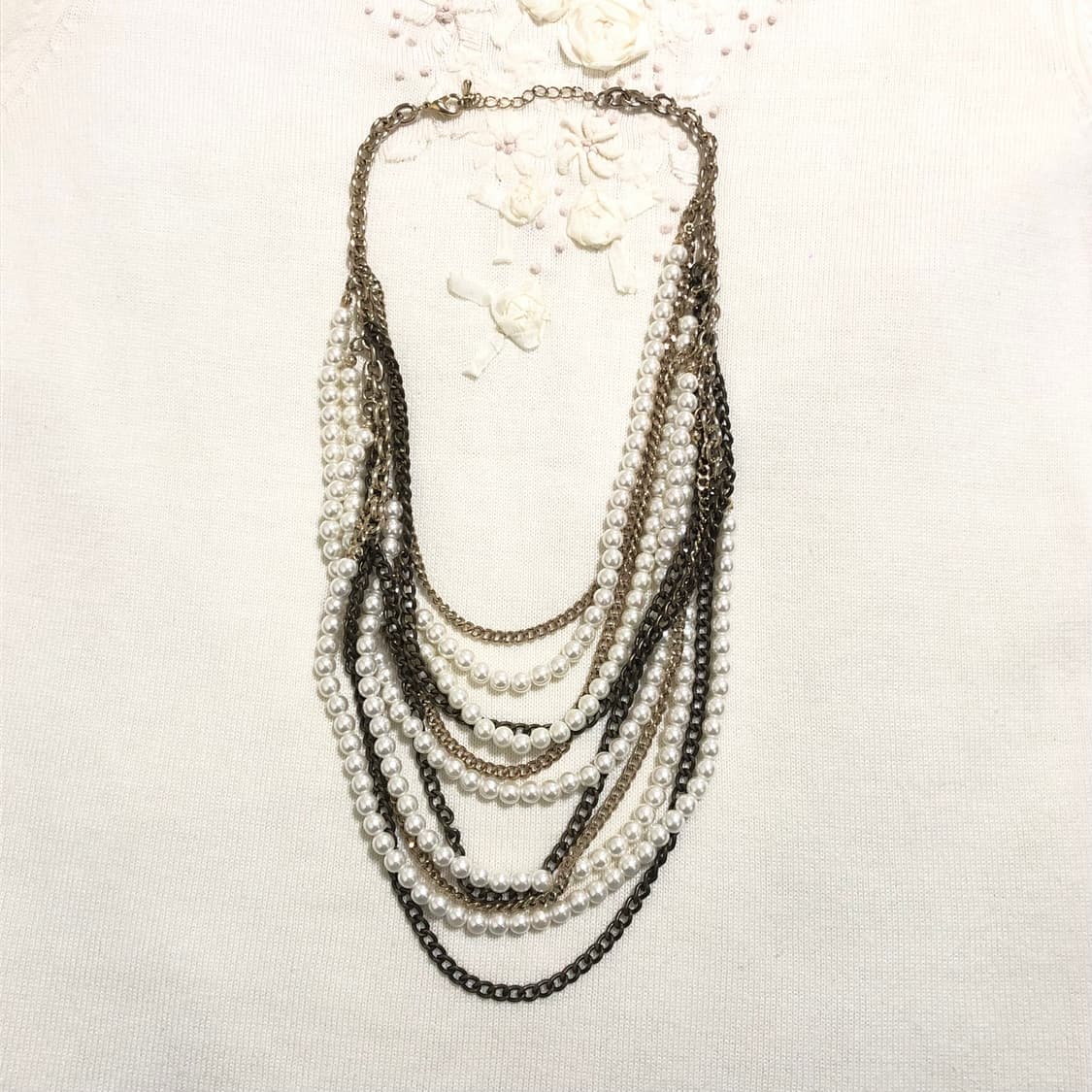 빈티지 진주 체인 드롭 레이어드 목걸이 긱시크 펑크 오리엔탈 페어리 갸루 상품이미지2