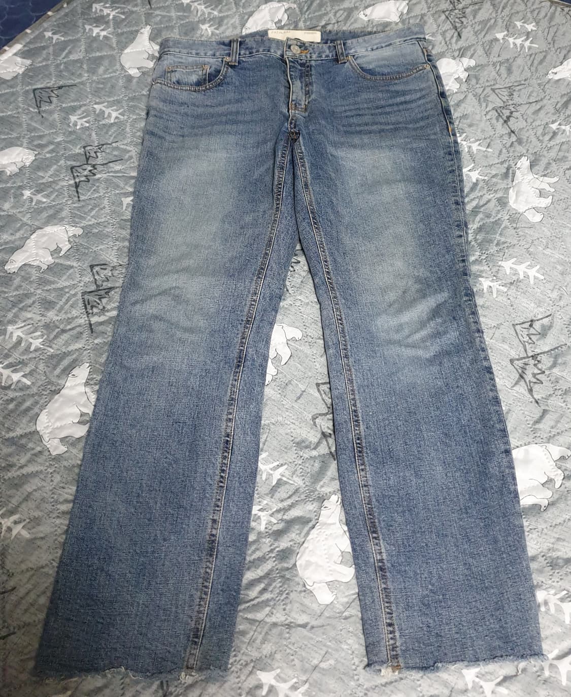 페이탈리즘 그레이쉬 블루 크롭 컷팅 데님팬츠 (34) 상품이미지1