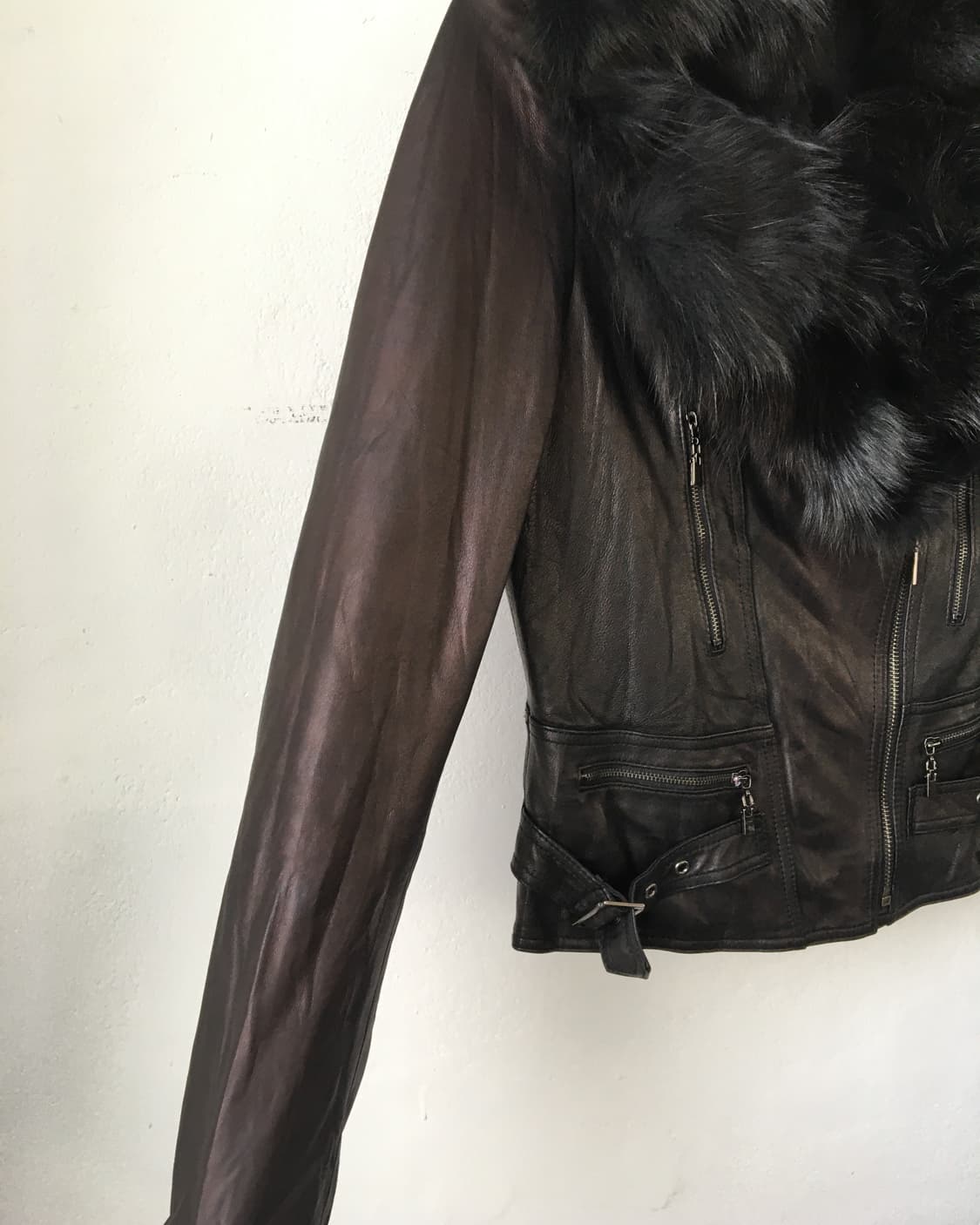 fur collar point leather jacket 상품이미지4