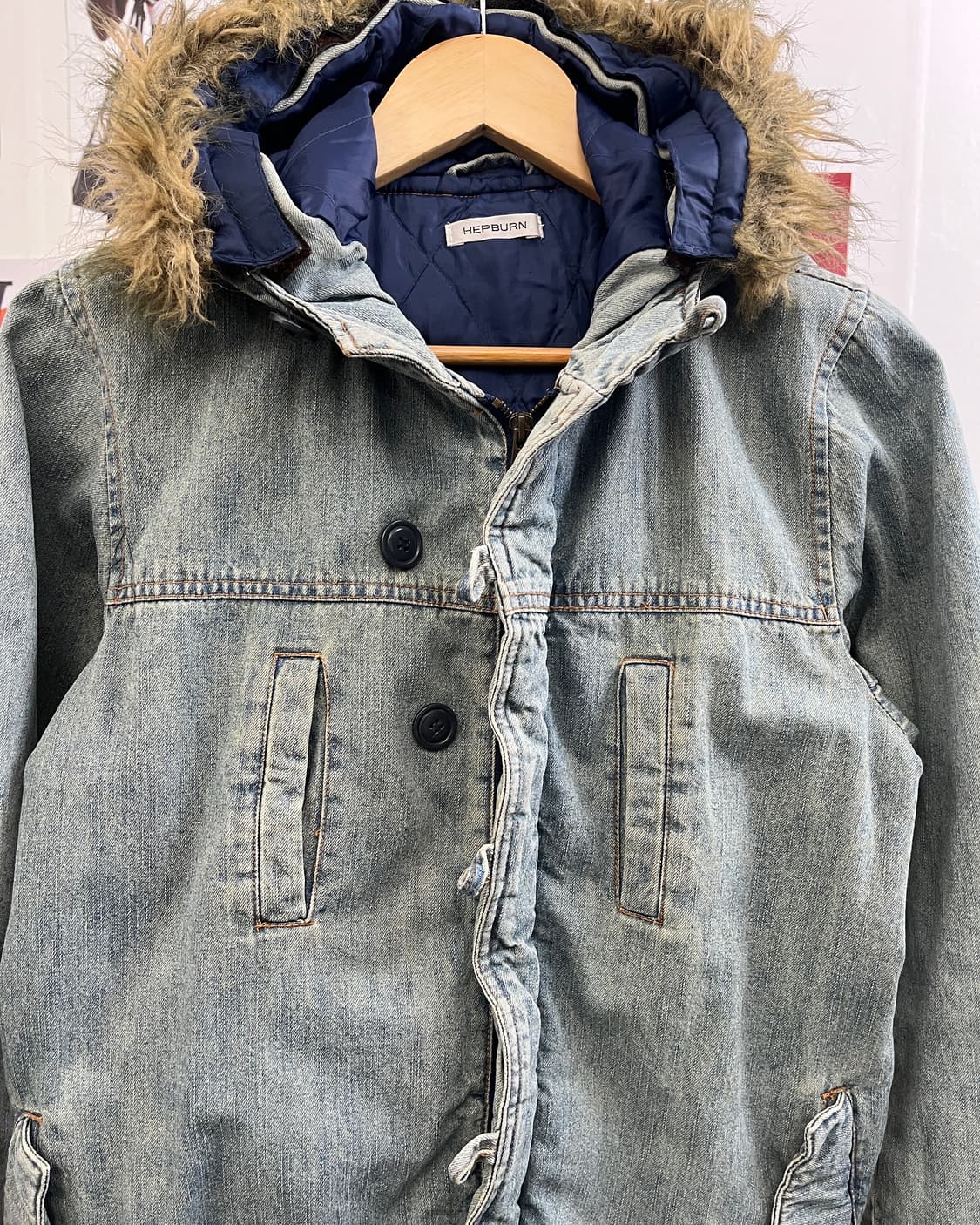 올드 빈티지 퍼 후드 데님 블루종 자켓 상품이미지6