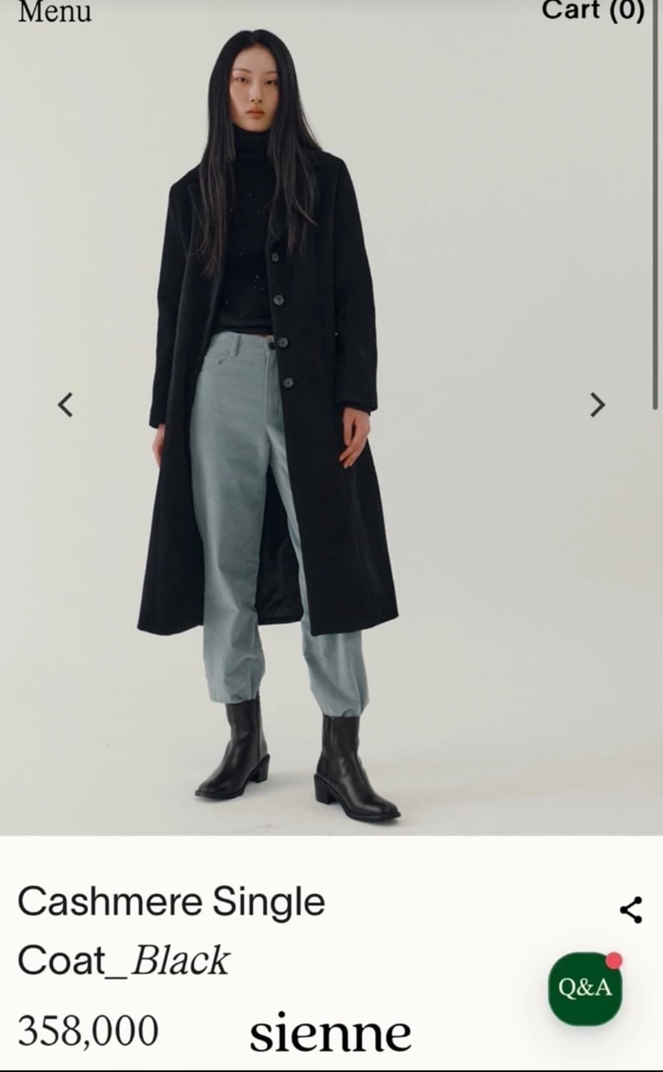 새상품) 시엔느 캐시미어 싱글 코트 - 블랙 s 상품이미지2