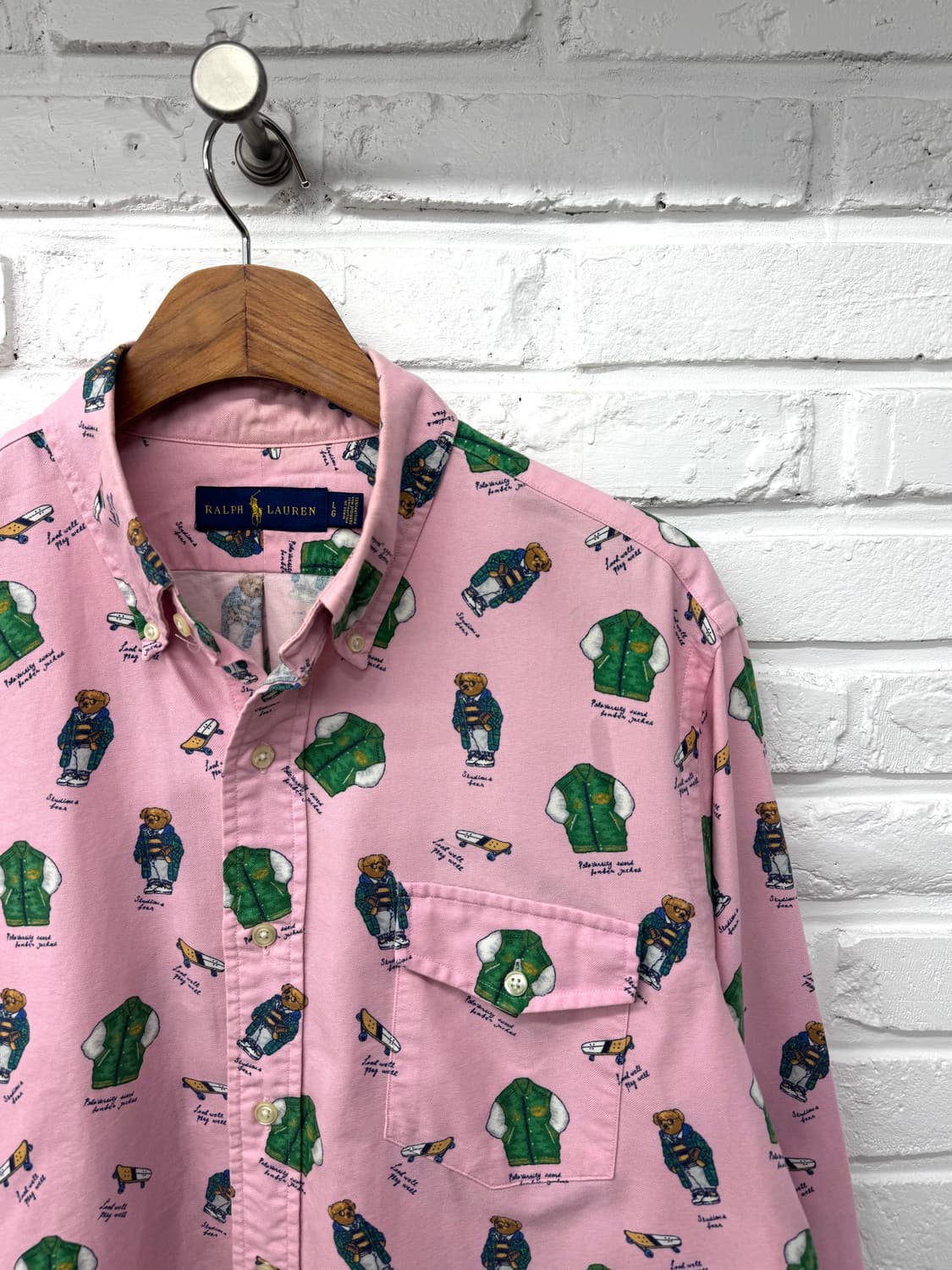 폴로 핑크 베어 패턴 셔츠 상품이미지2