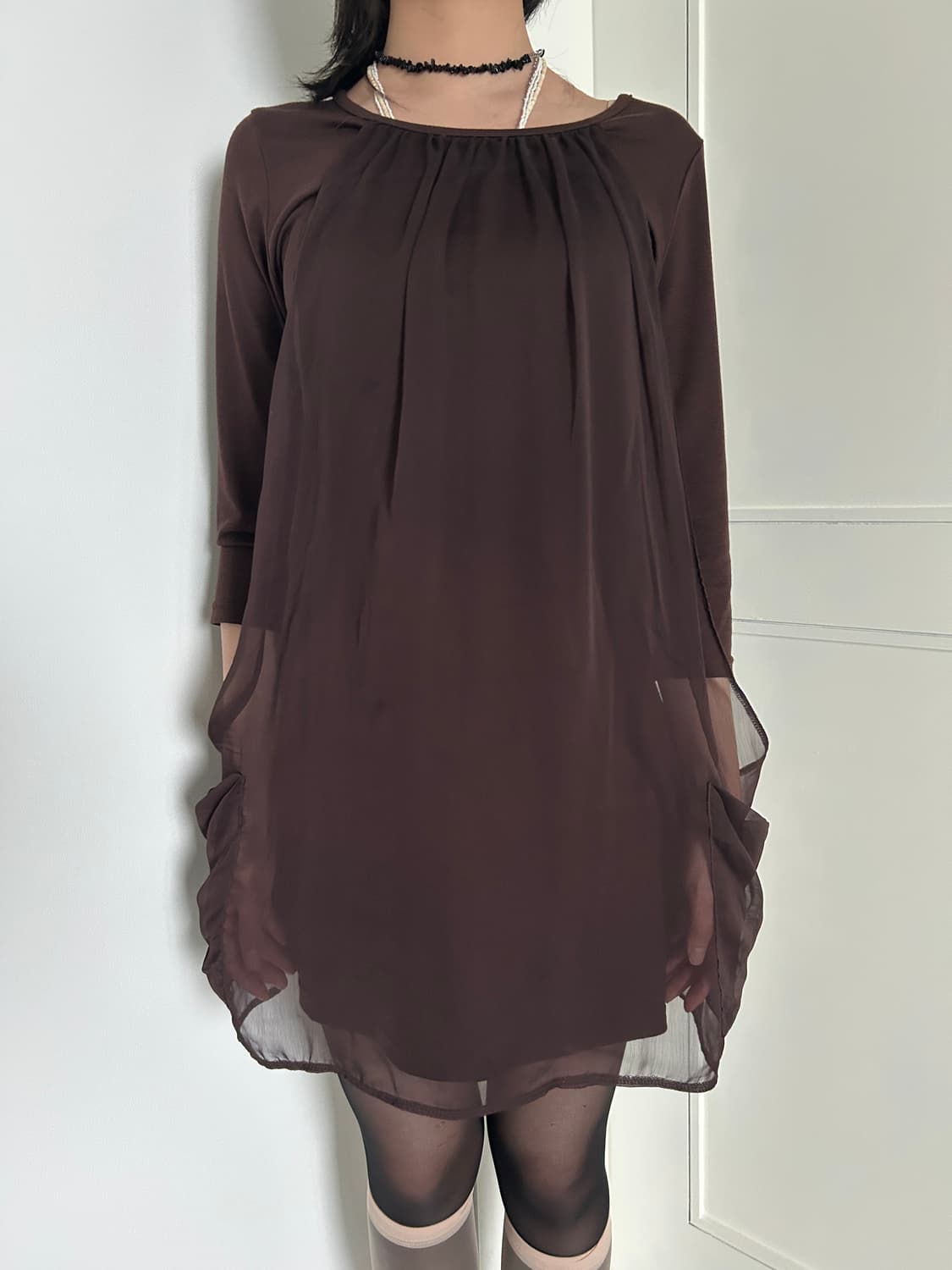 Sheer Layered Brown Dress / 빈티지 미니 원피스 상품이미지5