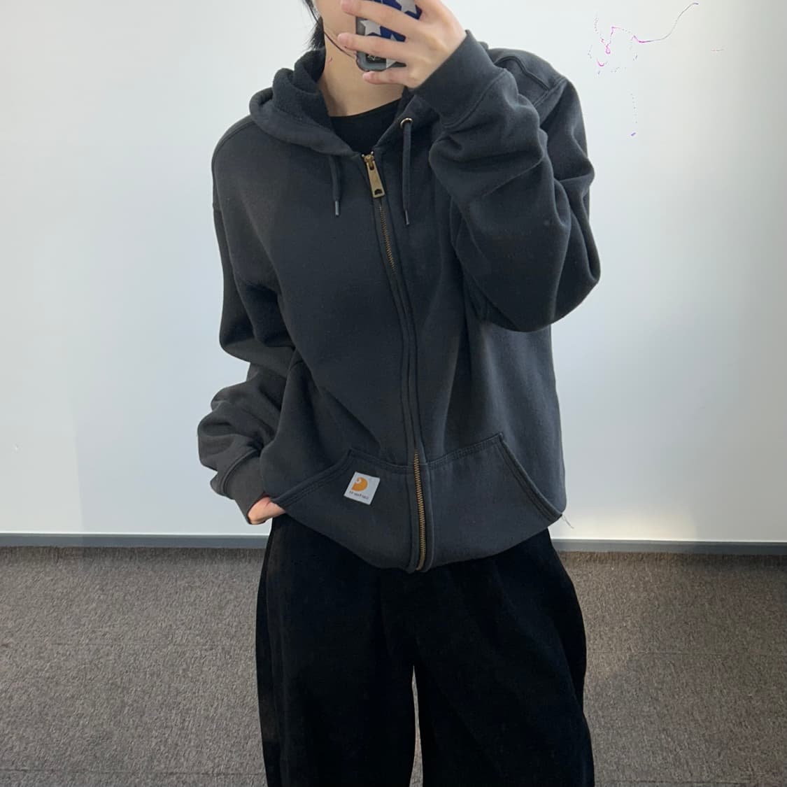 Carhartt 칼하트 오리지날 핏 블랙 후드집업 상품이미지2