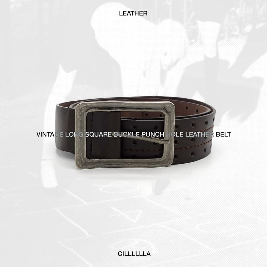 VINTAGEBELT 빈티지 롱스퀘어 버클 펀치홀 레더 벨트 상품이미지1