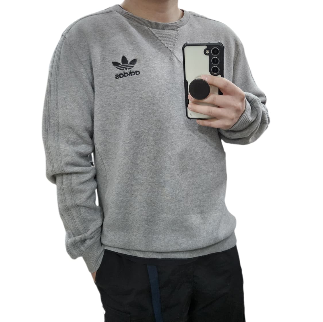 L 100 아디다스 파이어버드 삼선 맨투맨 그레이 상품이미지1