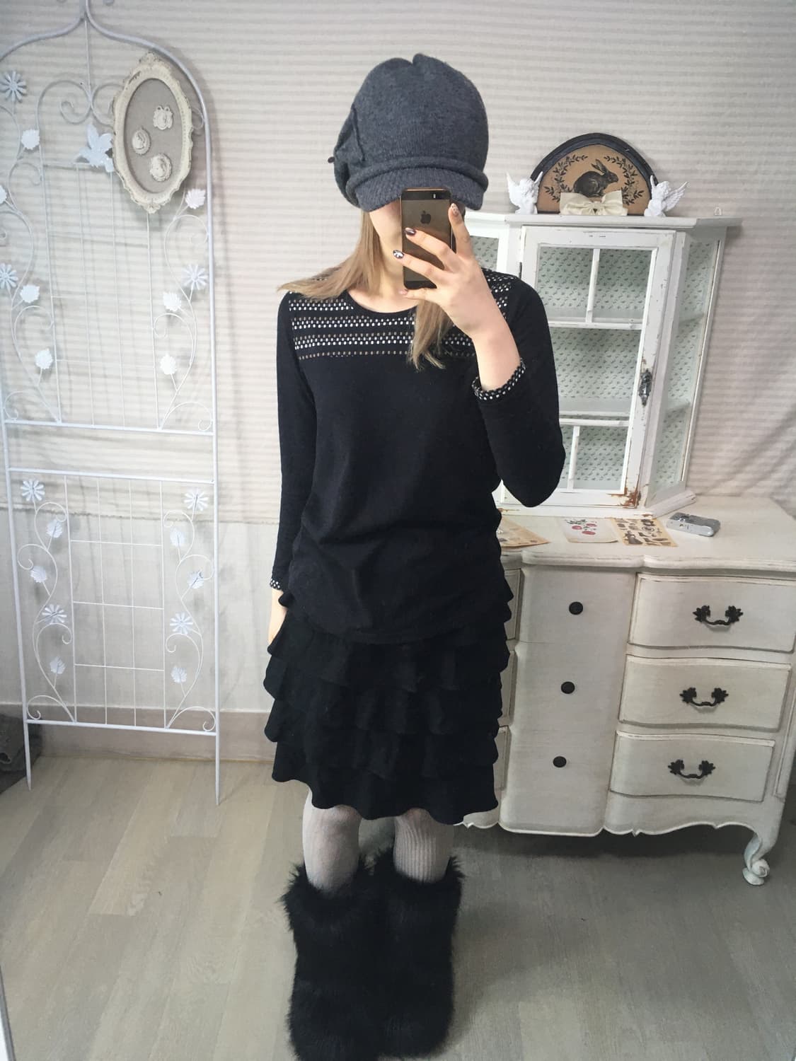 jpn vintage black square dot long sleeve 상품이미지2