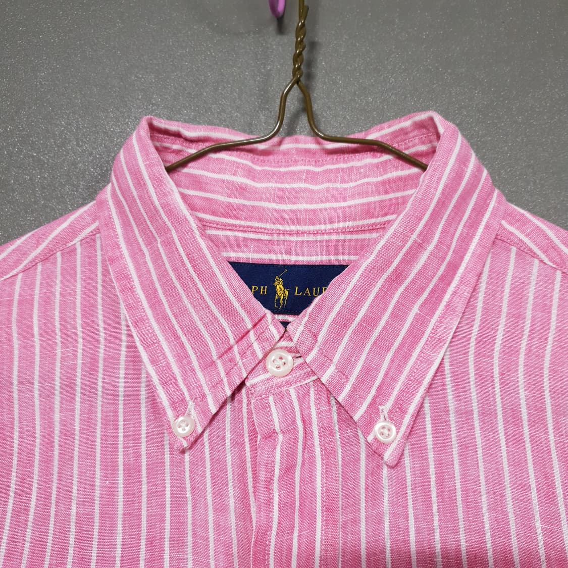 실측 M 폴로 랄프로렌 신형 포니 스트라이프 버튼다운 린넨 셔츠 클래식핏 상품이미지5