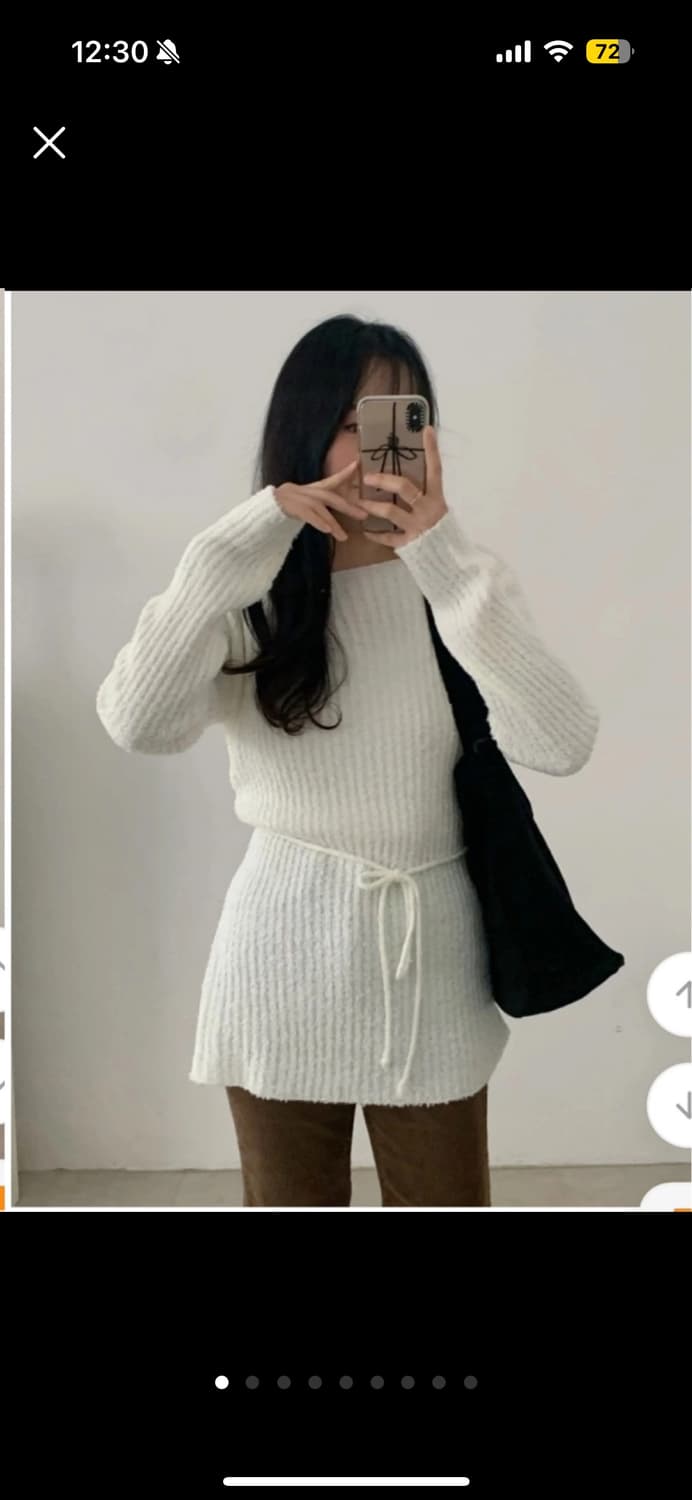 부클 트임 보트넥 셔링 니트 상품이미지1