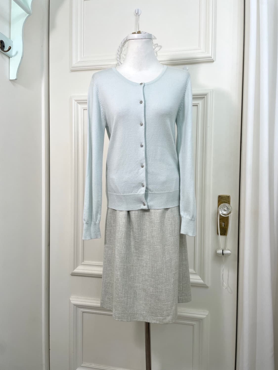 mint green tweed basic midi skirt 상품이미지6