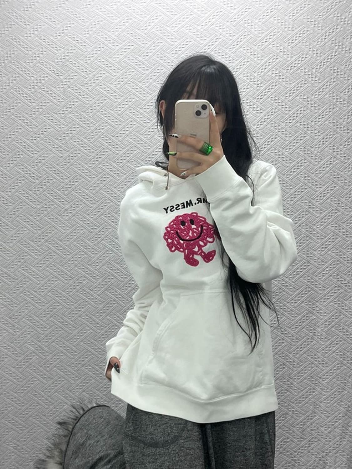 산드로 빈티지 키치 털실캐릭터 기모 후드티 105 C08527 상품이미지2