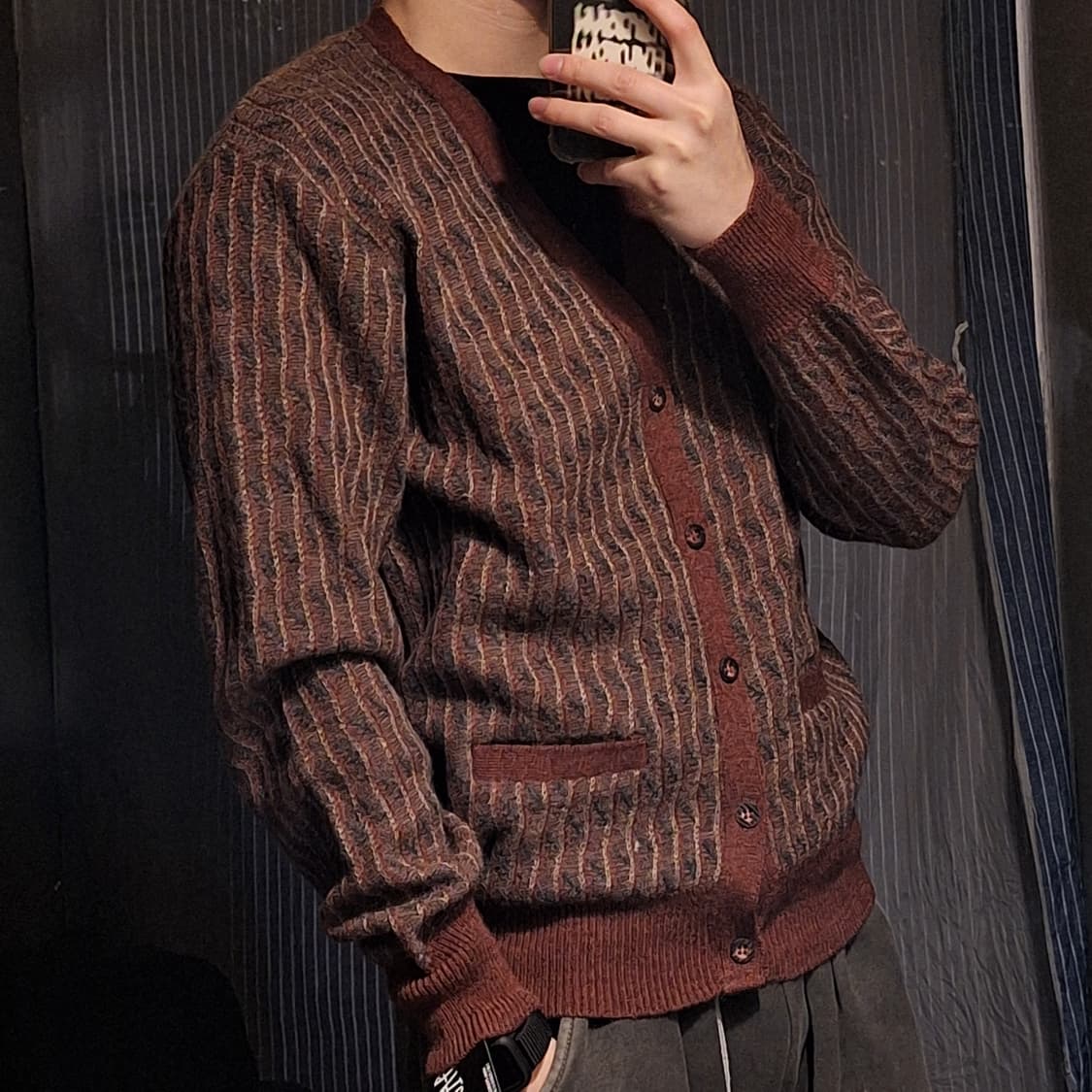 오스틴리드 브라운 멀티컬러 스트라이프 울100 브이넥 니트 가디건 M 상품이미지2