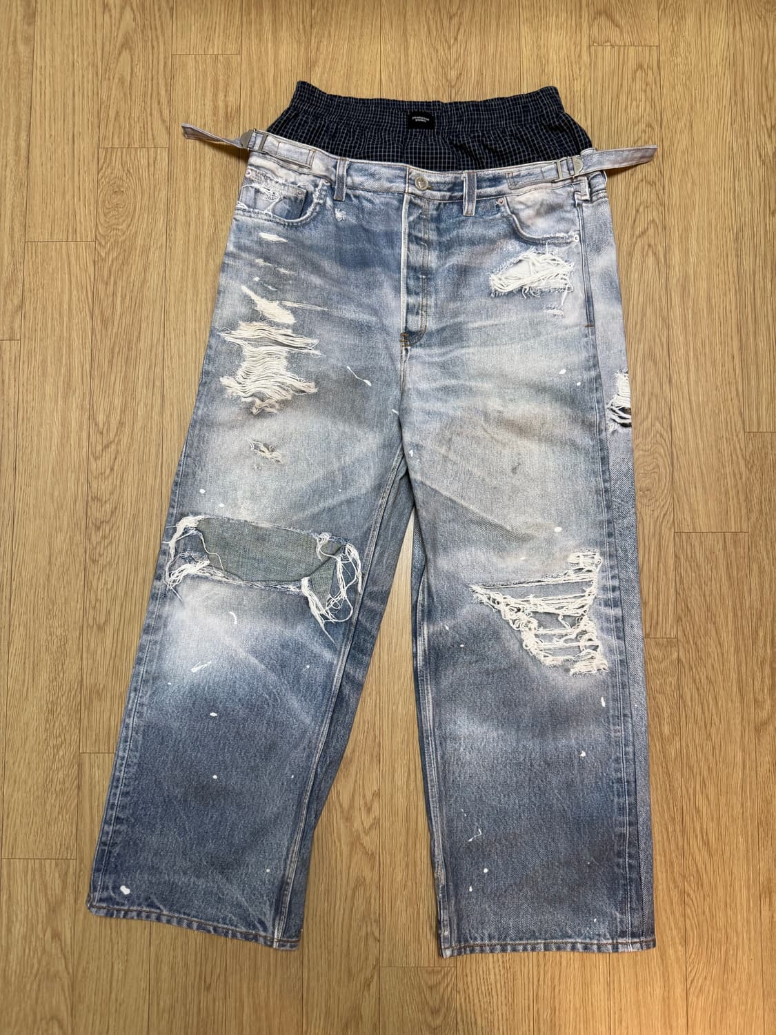 프로토콜 인덱스 트롱프 뢰유 레이어드 팬츠 블루 상품이미지2