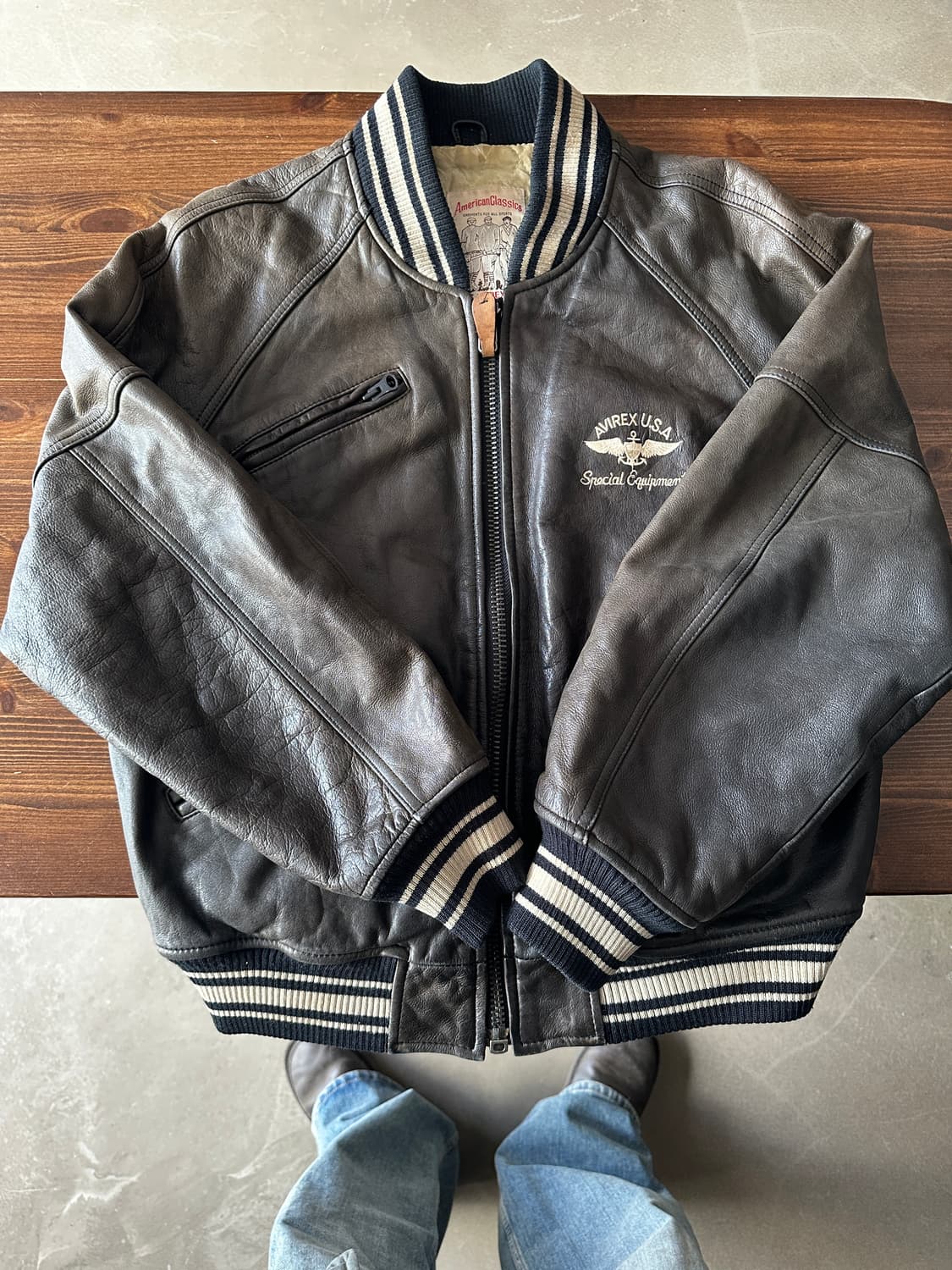 90s avirex 아비렉스 레더 바시티  상품이미지2