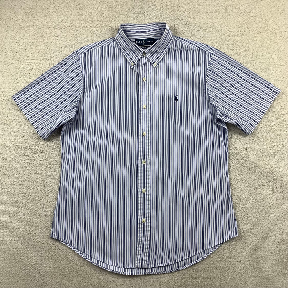 폴로 랄프로렌 포니로고 커스텀핏 네이비 스트라이프 하프셔츠 상품이미지1