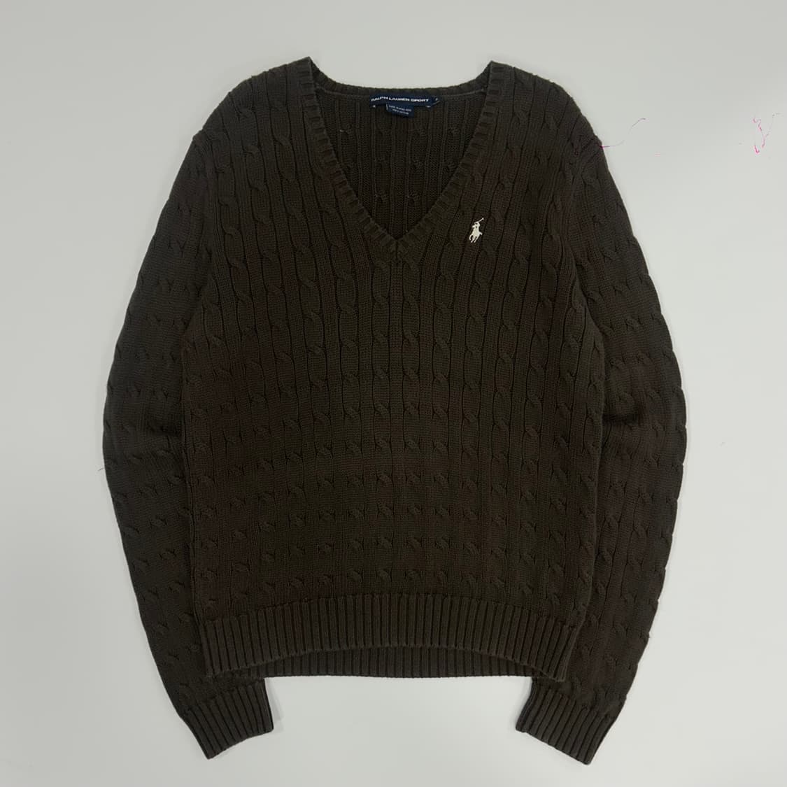 Polo 폴로 화이트포니 브라운 케이블 브이넥 니트 상품이미지3